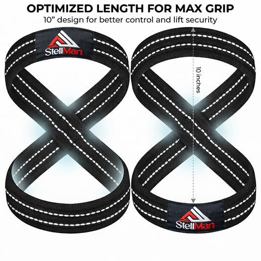 StellMan Figure 8 Lifting Straps – Heavy-Duty Deadlift Grip Support
