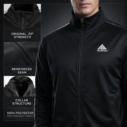 StellMan Axion Men's Track Suit – Men’s Performance Polyester Set - Black