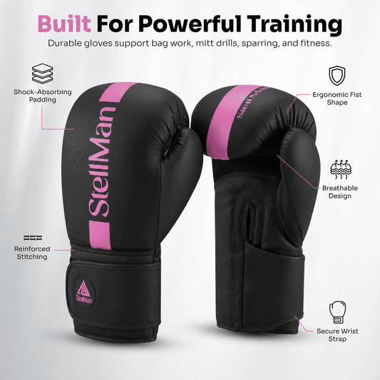 Stellman Tight Fit Boxing Gloves - Matte Black/Pink