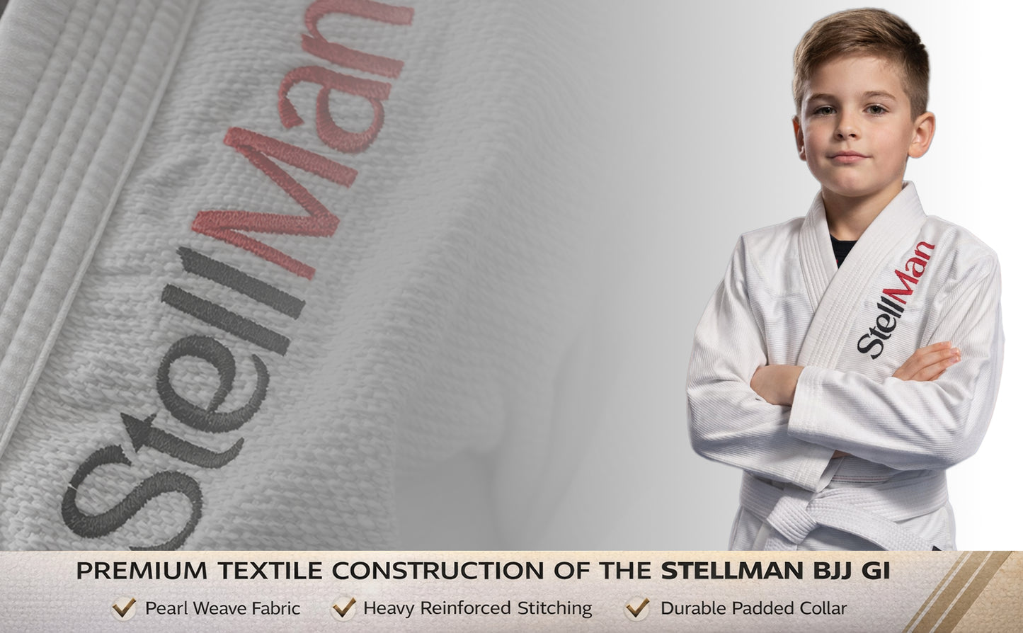 StellMan LittleWarrior Kids Brazilian Jiu-Jitsu BJJ Gi – White