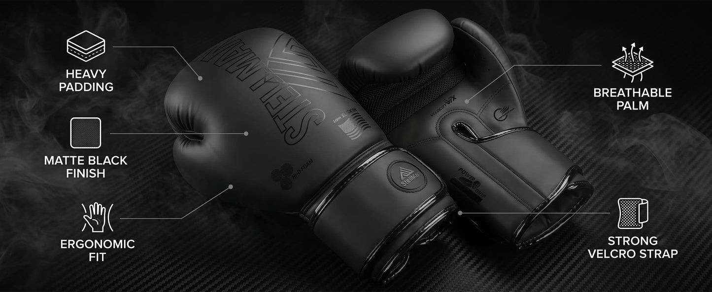StellMan Shadow Pro Boxing Gloves – Matte Black Edition