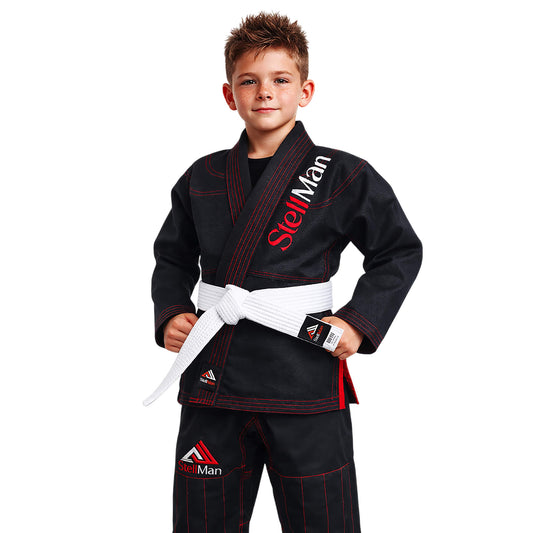 StellMan BJJ gi logo embroidery on pearl weave cotton martial arts uniform