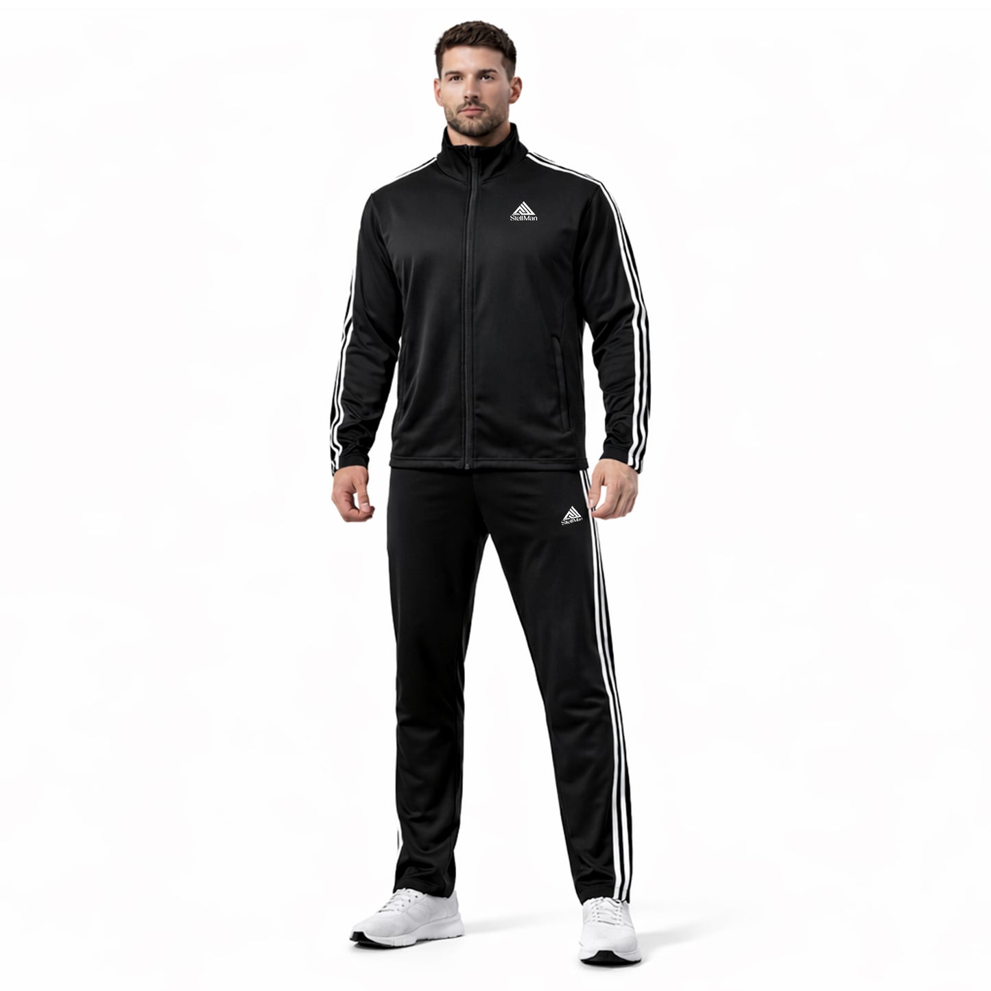 StellMan Axion Men's Track Suit – Men’s Performance Polyester Set - Black