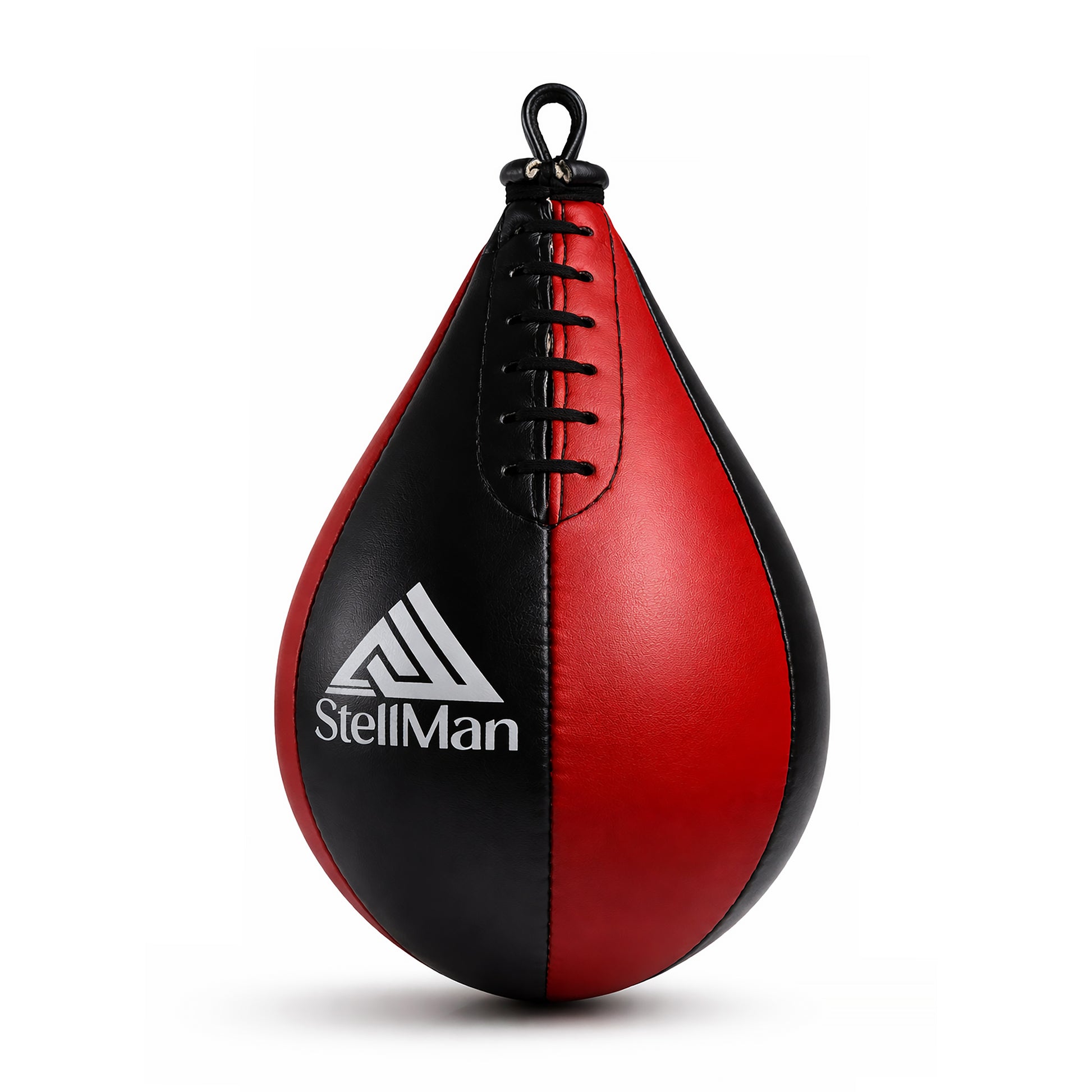 Red and black speed bag with StellMan logo on a white background