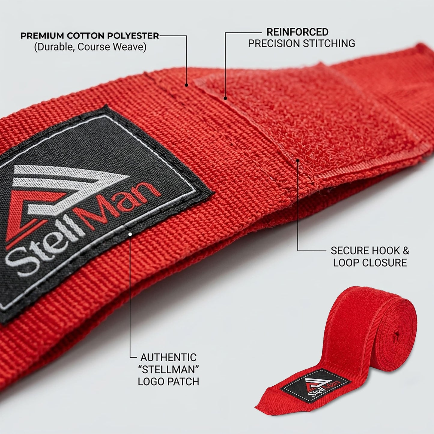 StellMan Pro Boxing Hand Wraps – Red Wrist Support