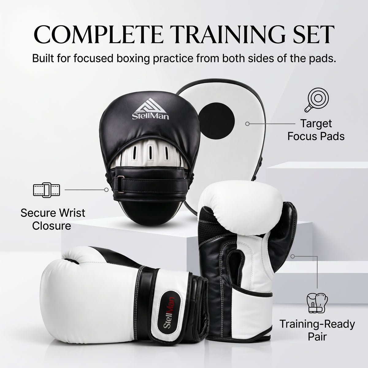 StellMan Boxing Gloves & Focus Pads Set for Training