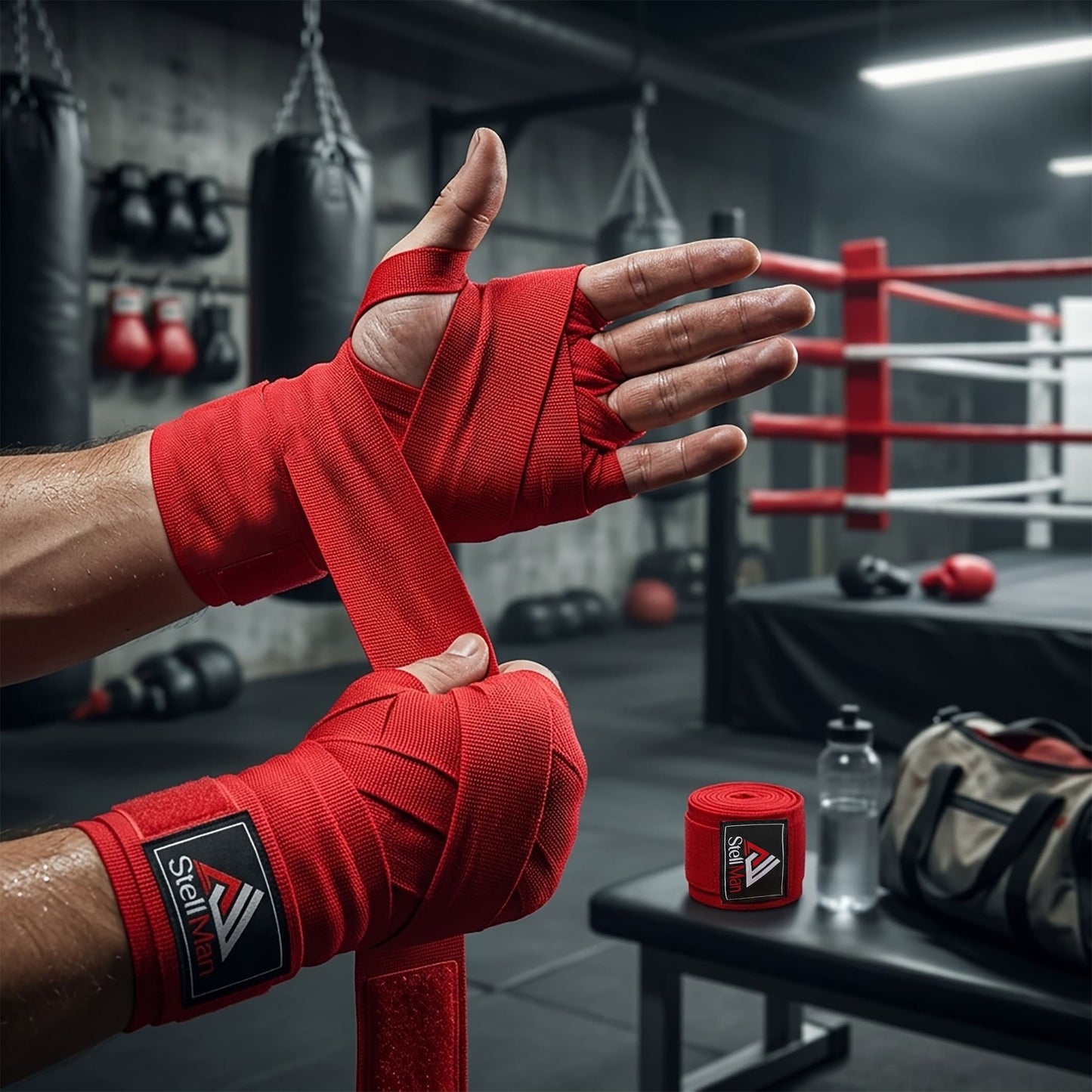 StellMan Pro Boxing Hand Wraps – Red Wrist Support