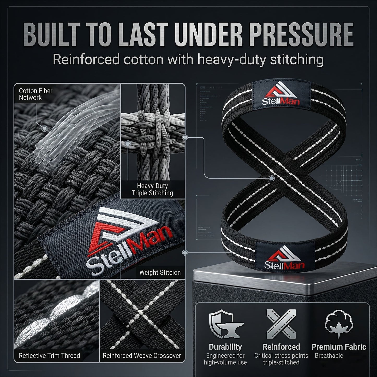 StellMan Figure 8 Lifting Straps – Heavy-Duty Deadlift Grip Support