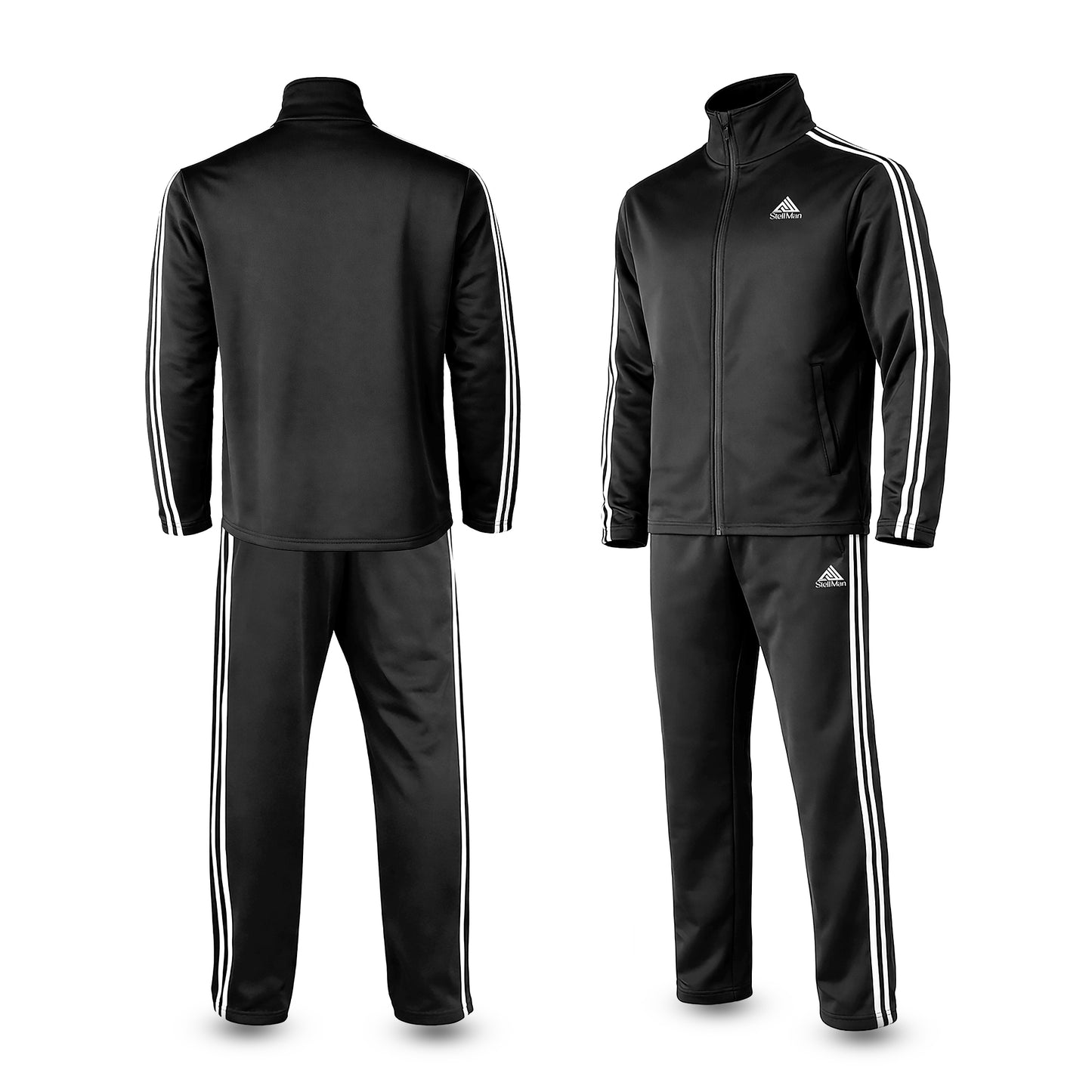 StellMan Axion Men's Track Suit – Men’s Performance Polyester Set - Black