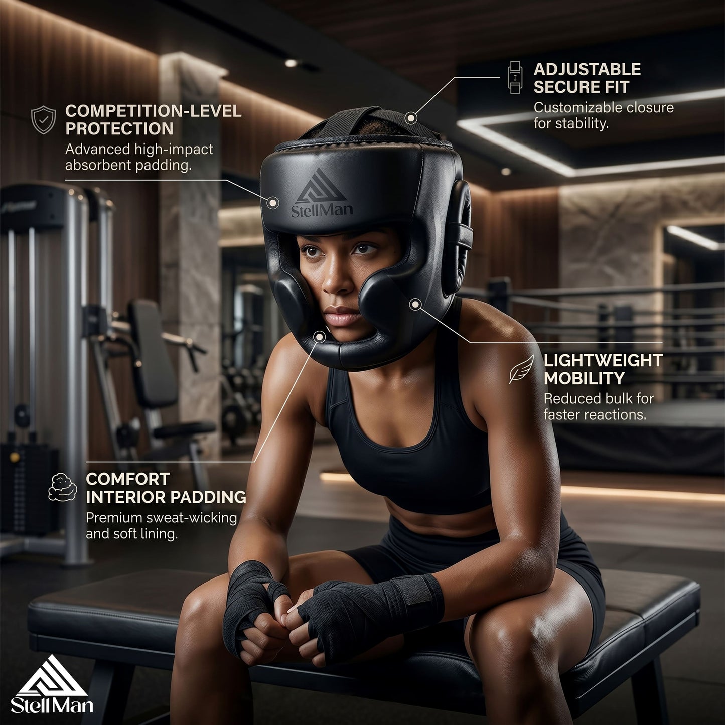 Stellman Phantom Strike Karate Headgear Black– Lightweight Sparring Helmet
