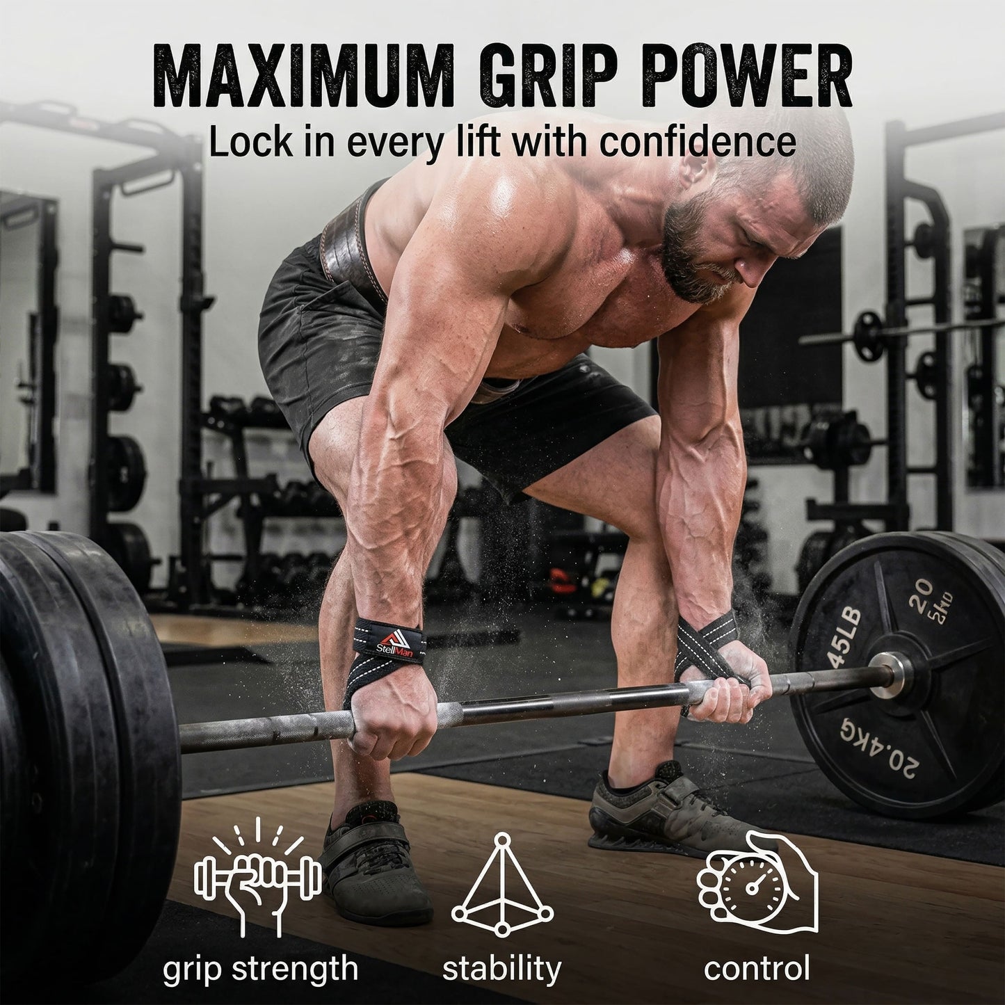 StellMan Figure 8 Lifting Straps – Heavy-Duty Deadlift Grip Support