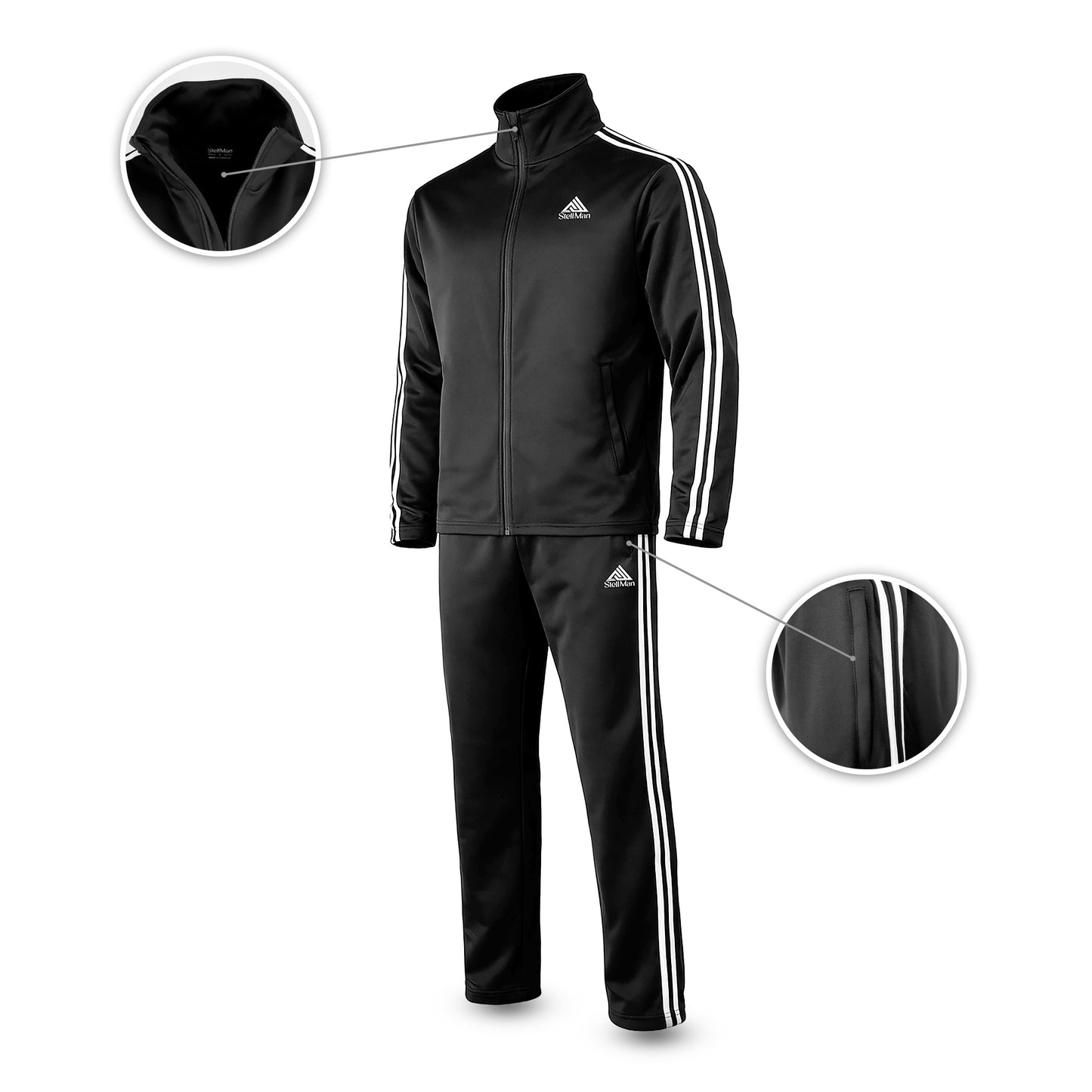 StellMan Axion Men's Track Suit – Men’s Performance Polyester Set - Black