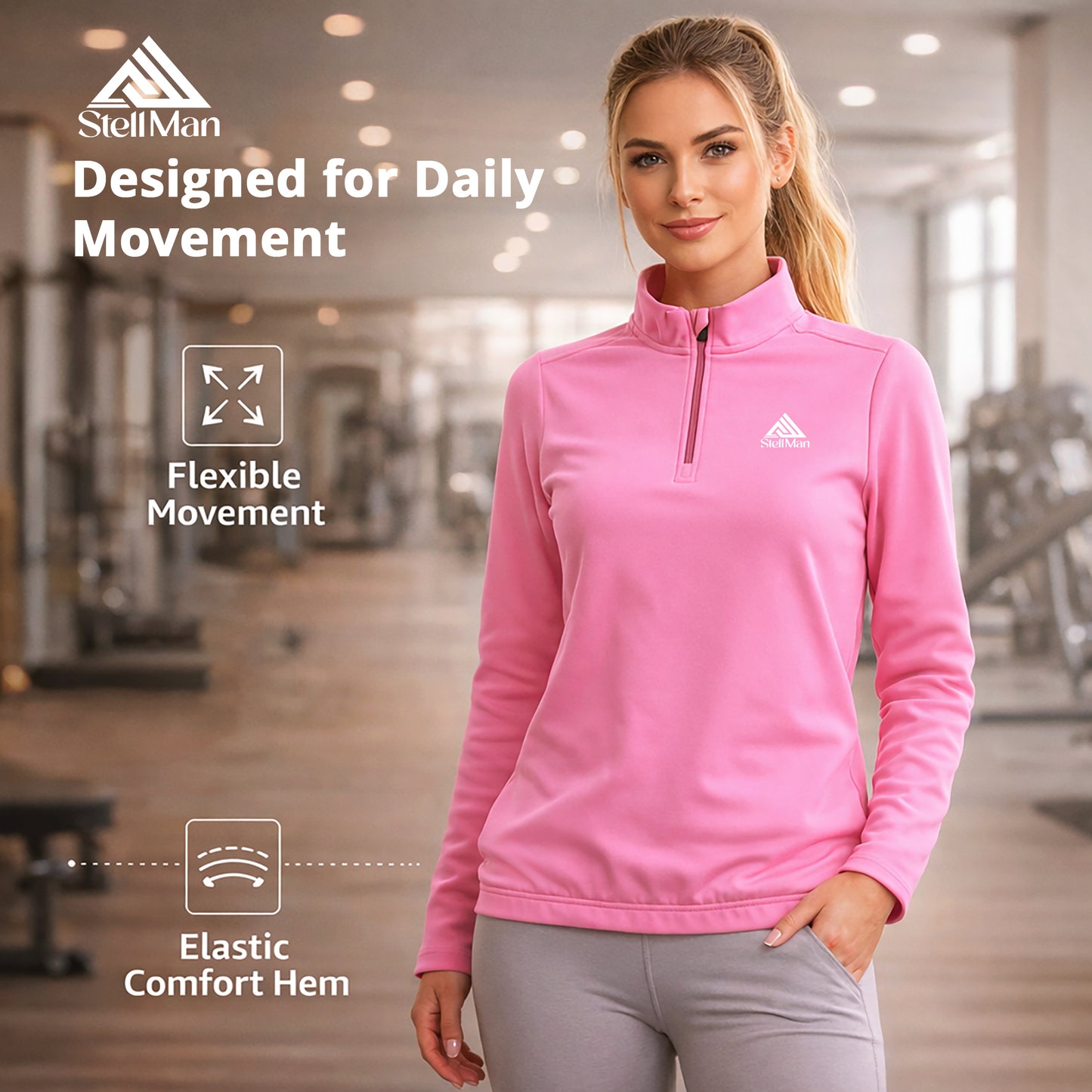 StellMan MotionScuba Quarter Zip Sweatshirt - Cotton Candy Pink