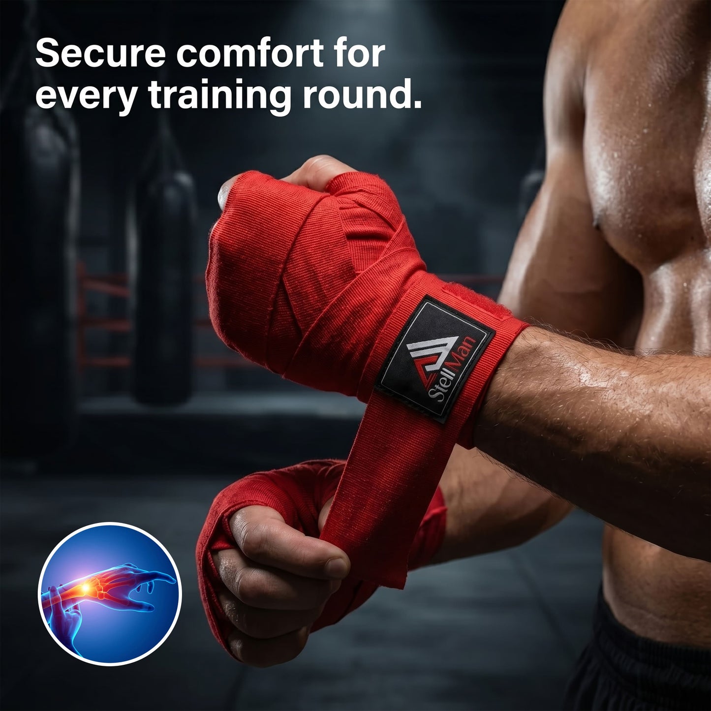 StellMan Pro Boxing Hand Wraps – Red Wrist Support