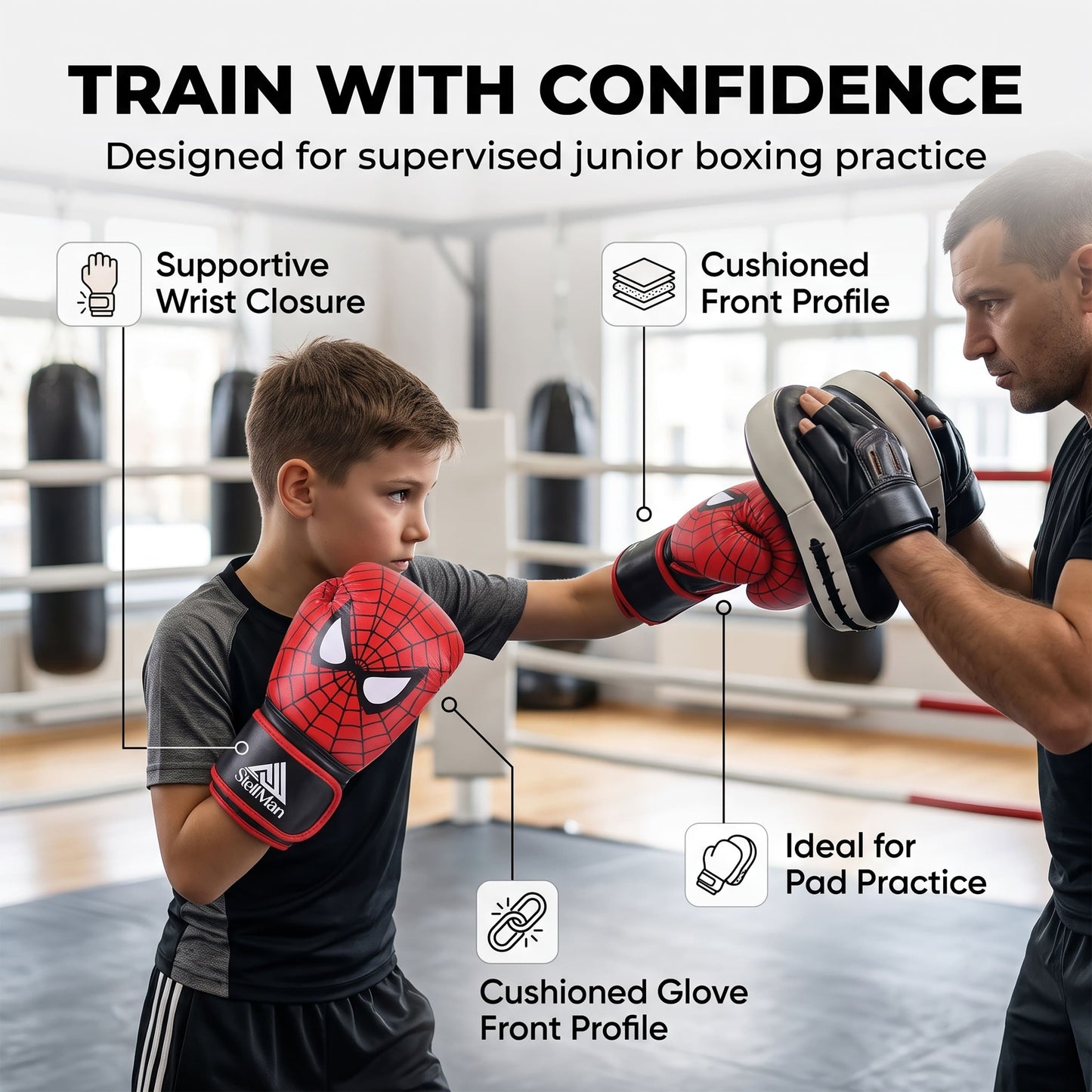 StellMan Spider Kids Boxing Gloves | Youth Training Gloves