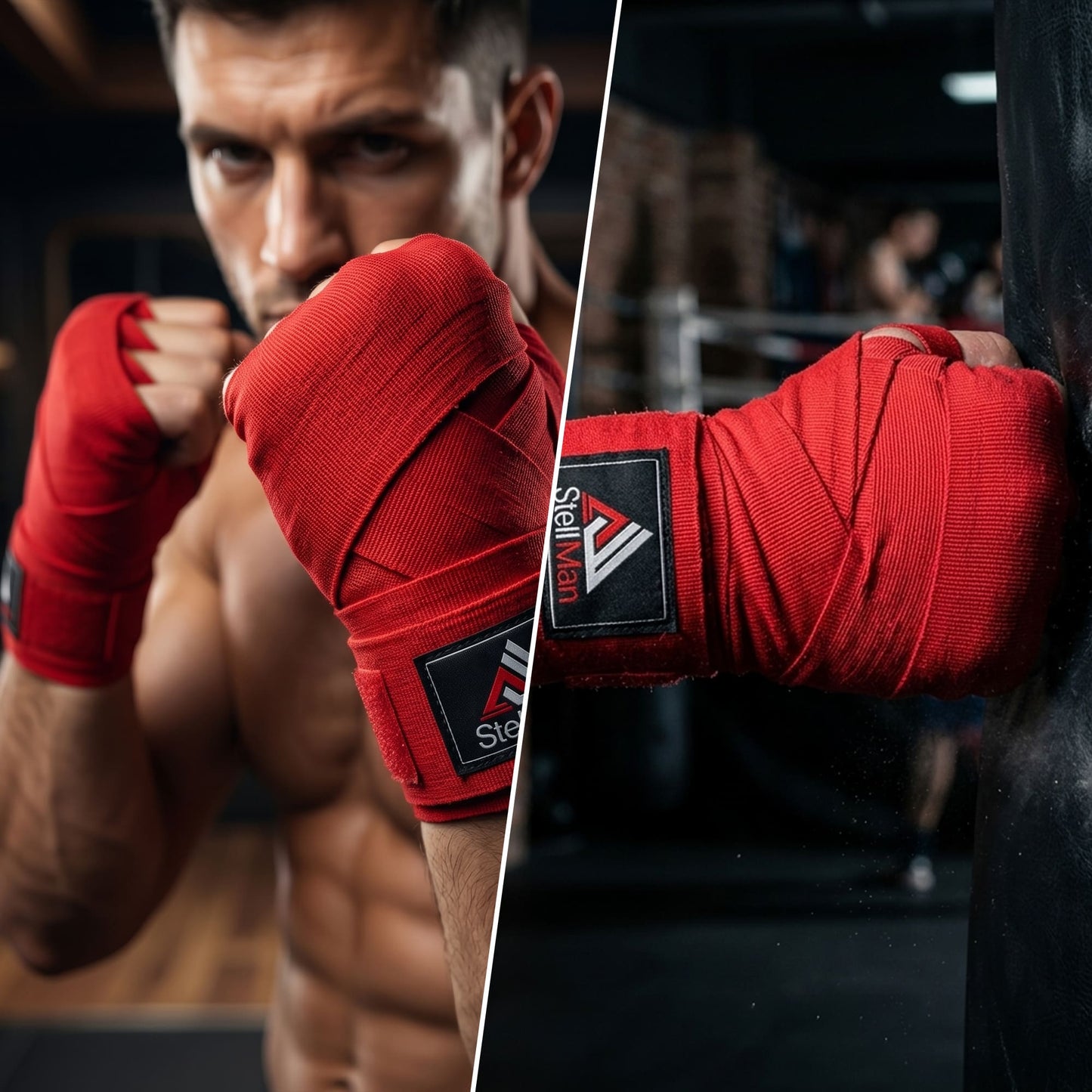 StellMan Pro Boxing Hand Wraps – Red Wrist Support