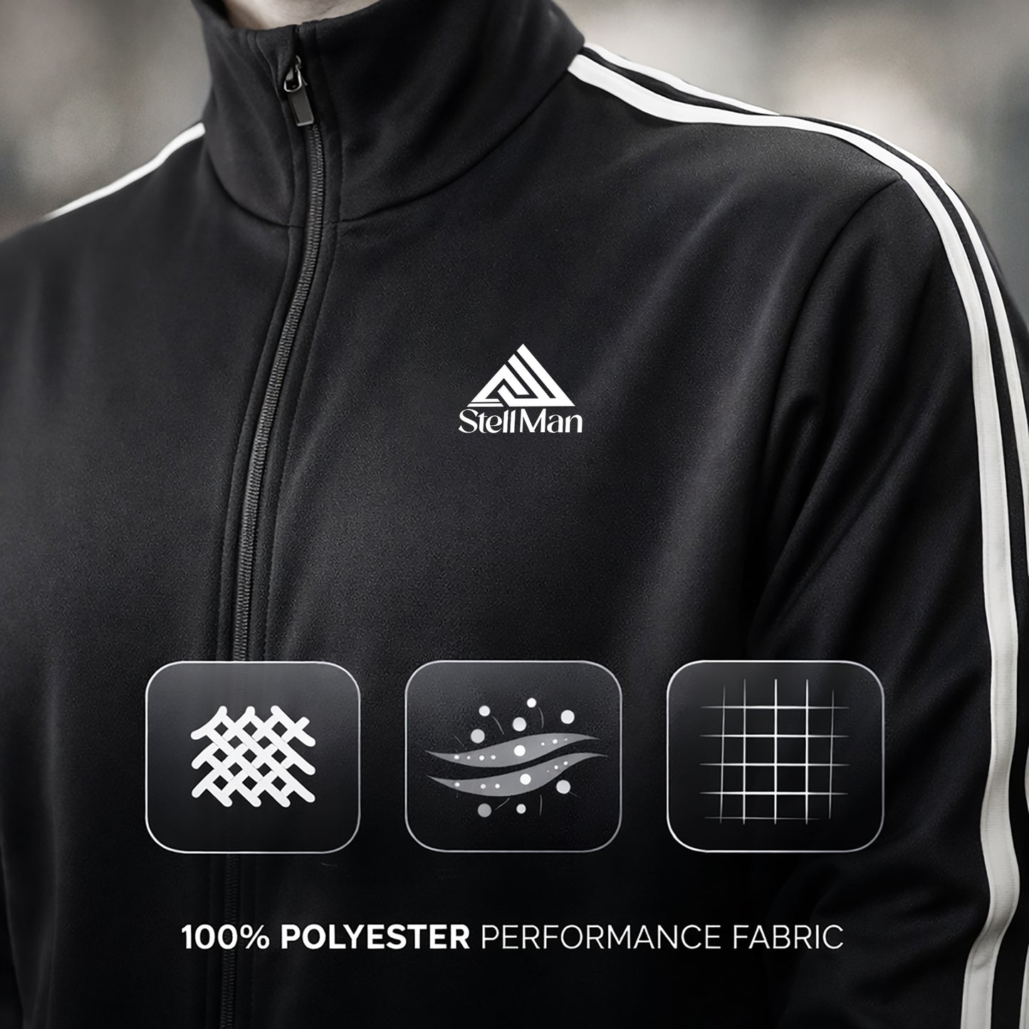 StellMan Axion Men's Track Suit – Men’s Performance Polyester Set - Black