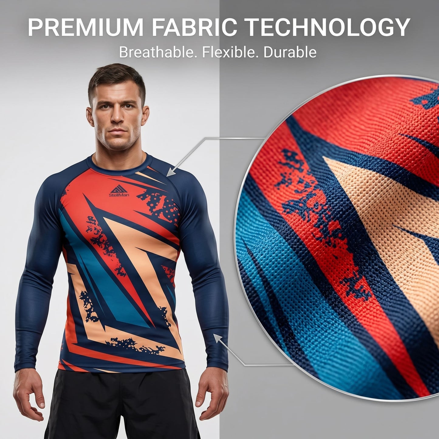 StellMan Apex Sublimated Rash Guard – BJJ/MMA Training Shirt