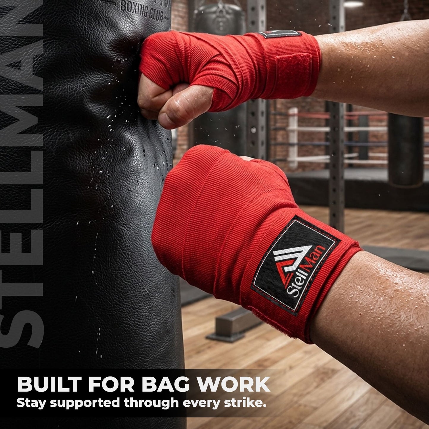 StellMan Pro Boxing Hand Wraps – Red Wrist Support