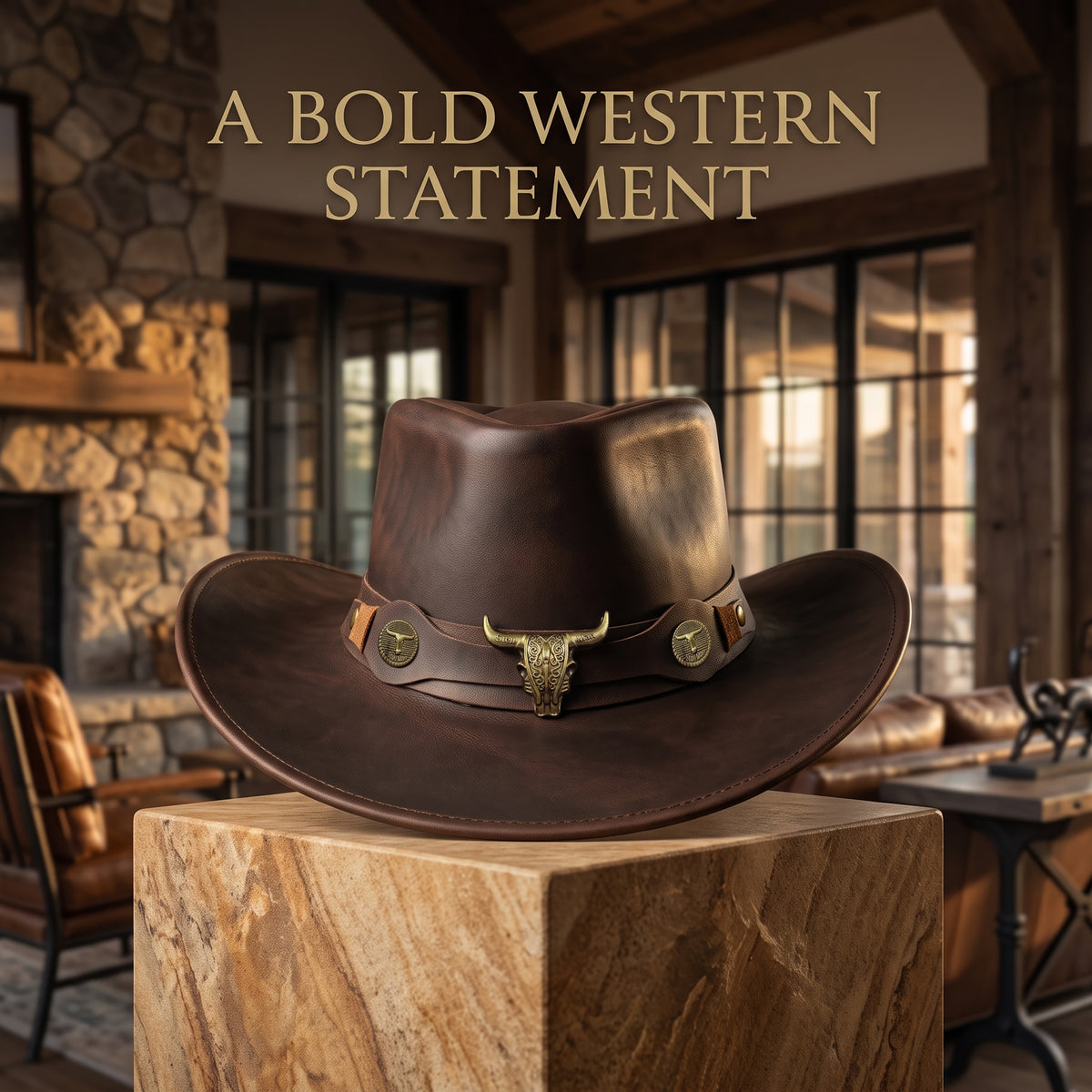 StellMan CanyonHorn Leather Cowboy Hat