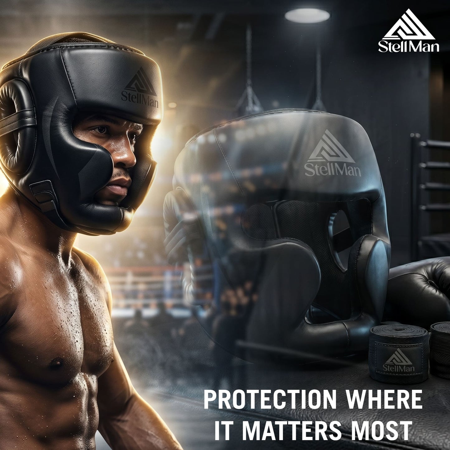 Stellman Phantom Strike Karate Headgear Black– Lightweight Sparring Helmet