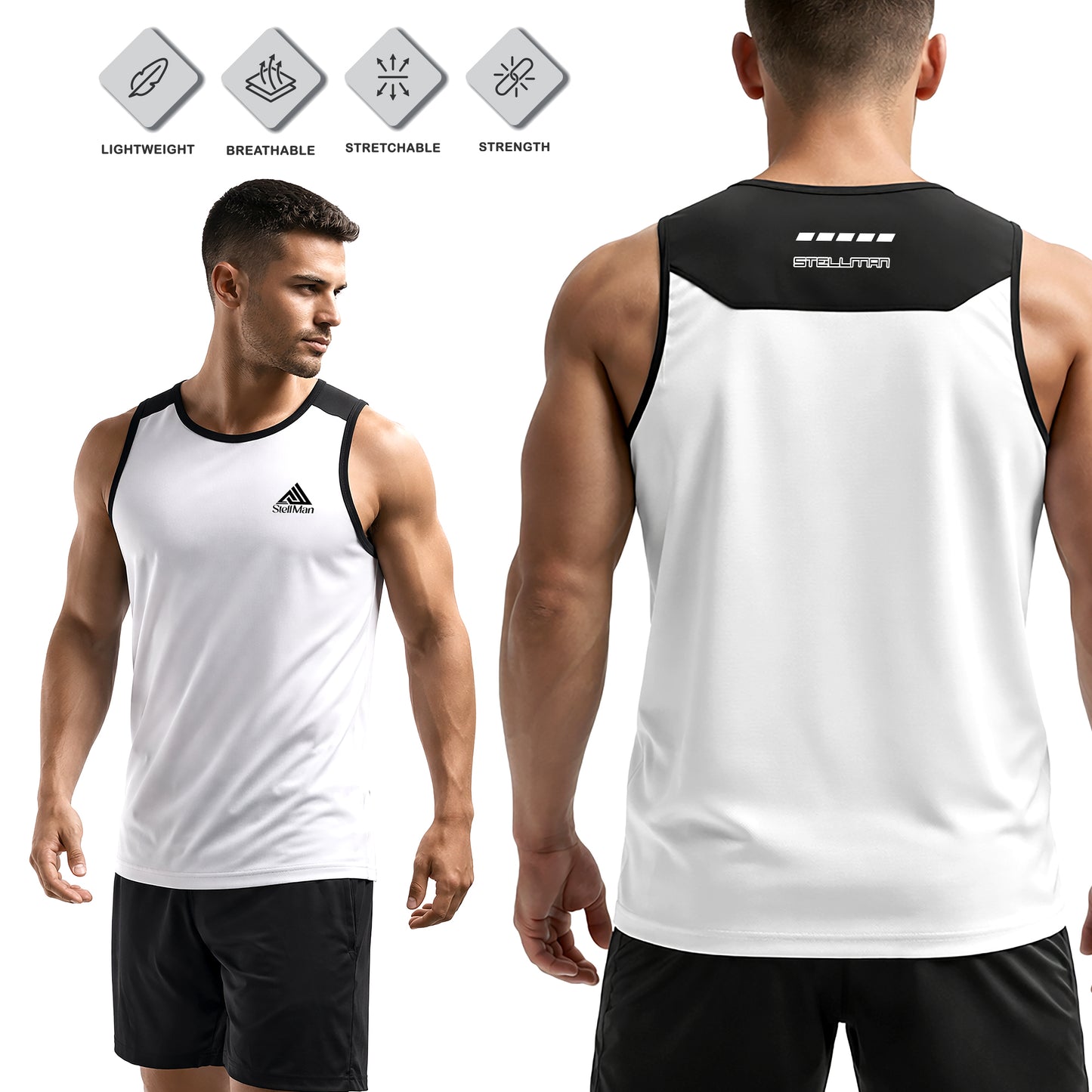 StellMan AeroFlex Men’s Interlock Performance Tank Top – Lightweight Gym & Training Wear