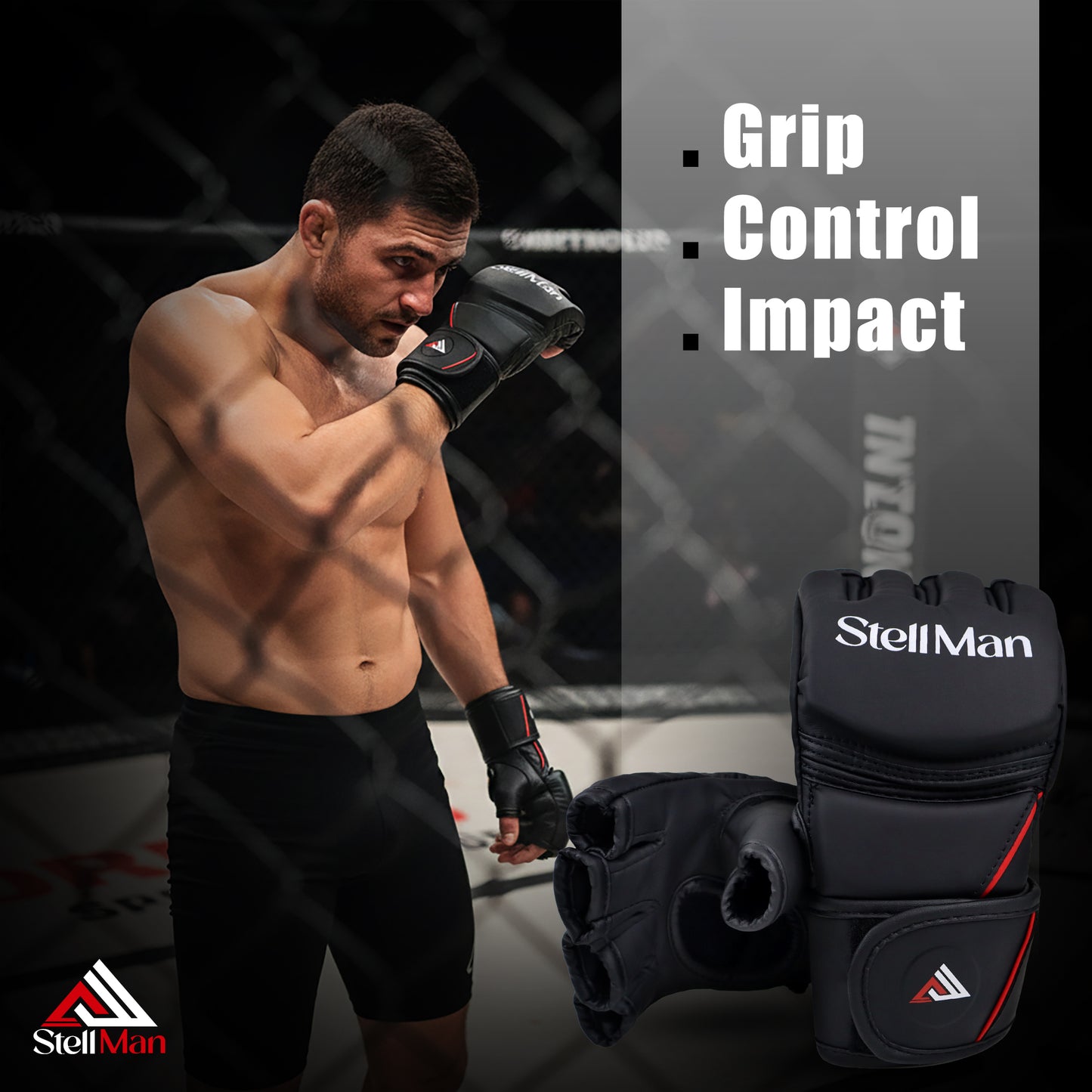 StellMan Grapplex MMA Gloves - Black