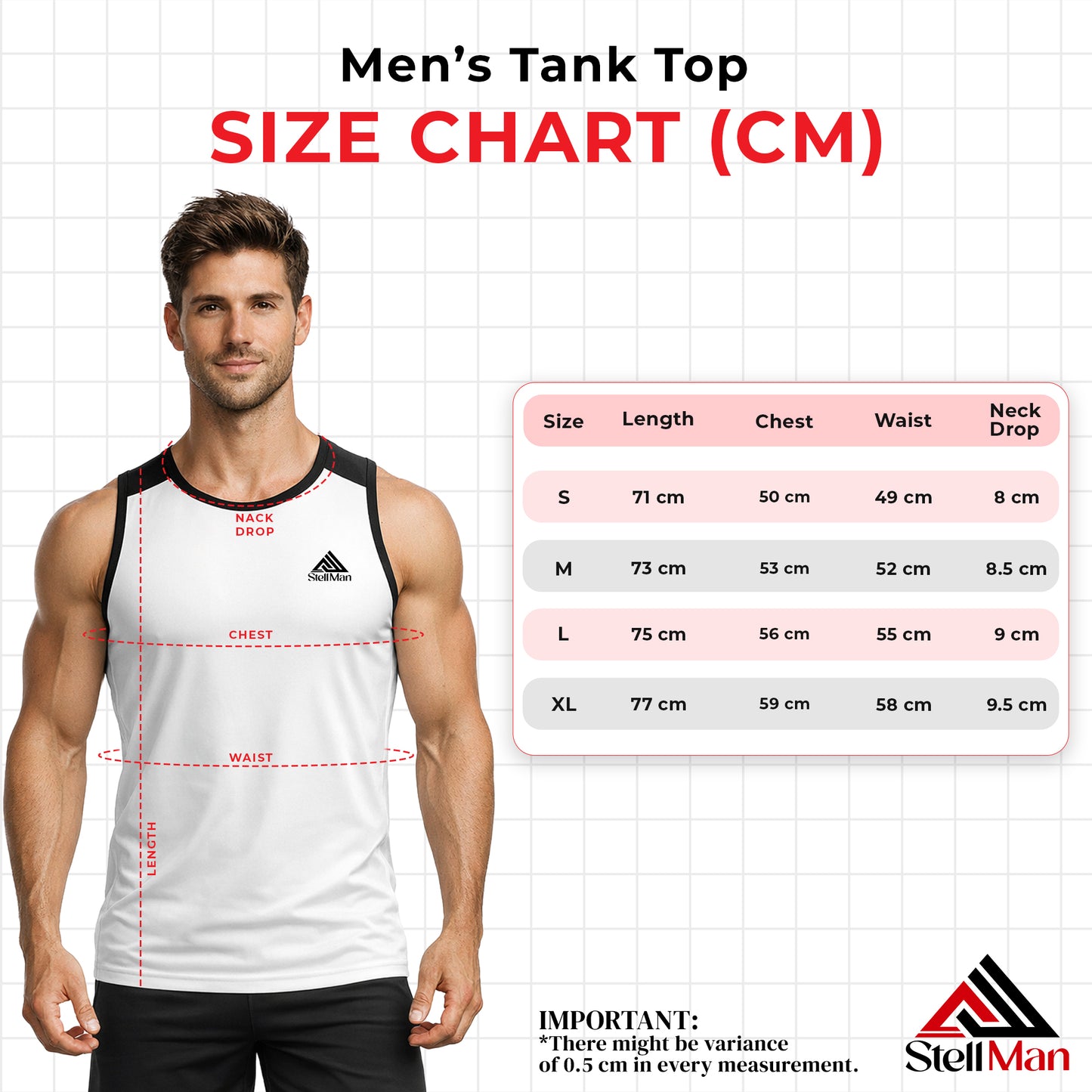 StellMan AeroFlex Men’s Interlock Performance Tank Top – Lightweight Gym & Training Wear