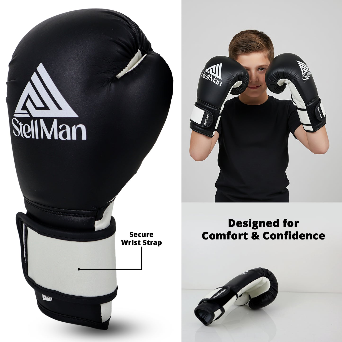 StellMan Junior Pro Boxing Gloves – Black Edition