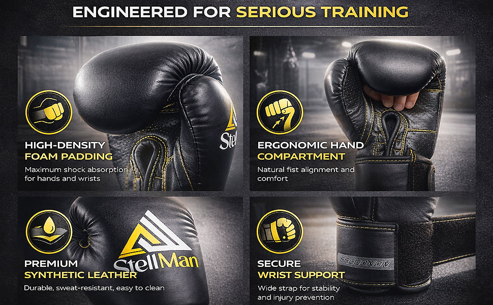 StellMan Forge Pro Boxing Gloves – Black Edition