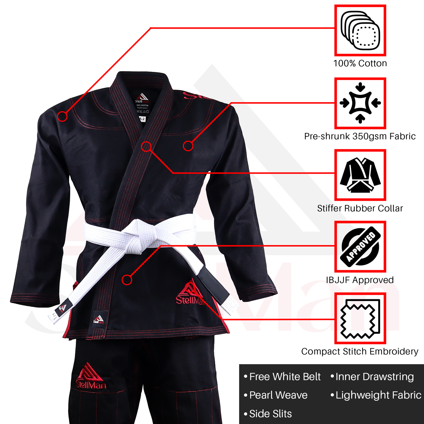 Stellman Core Black Brazilian Jiu Jitsu Mens BJJ Gi