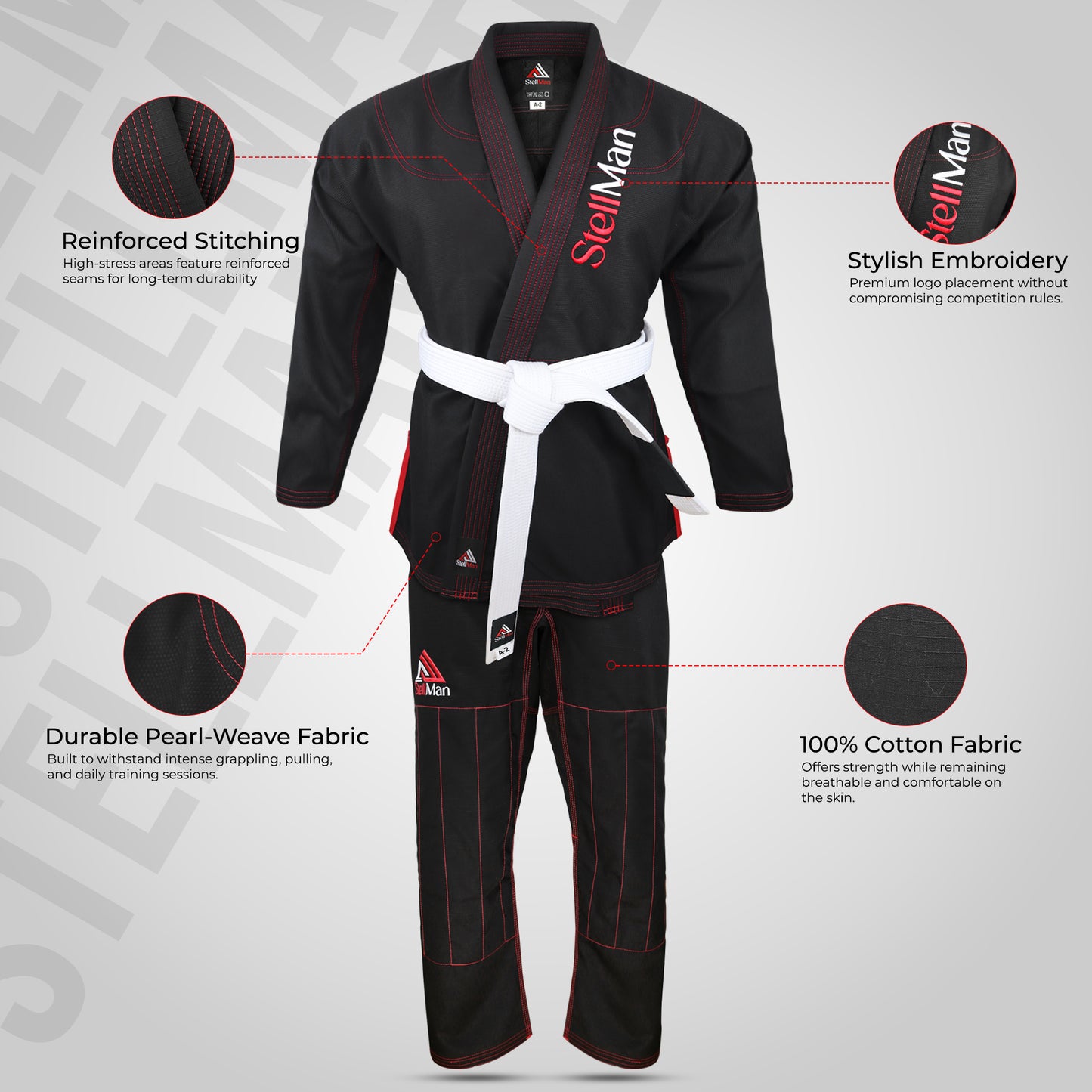 StellMan BJJ Gi for Men | Premium Brazilian Jiu-Jitsu Gi - Black