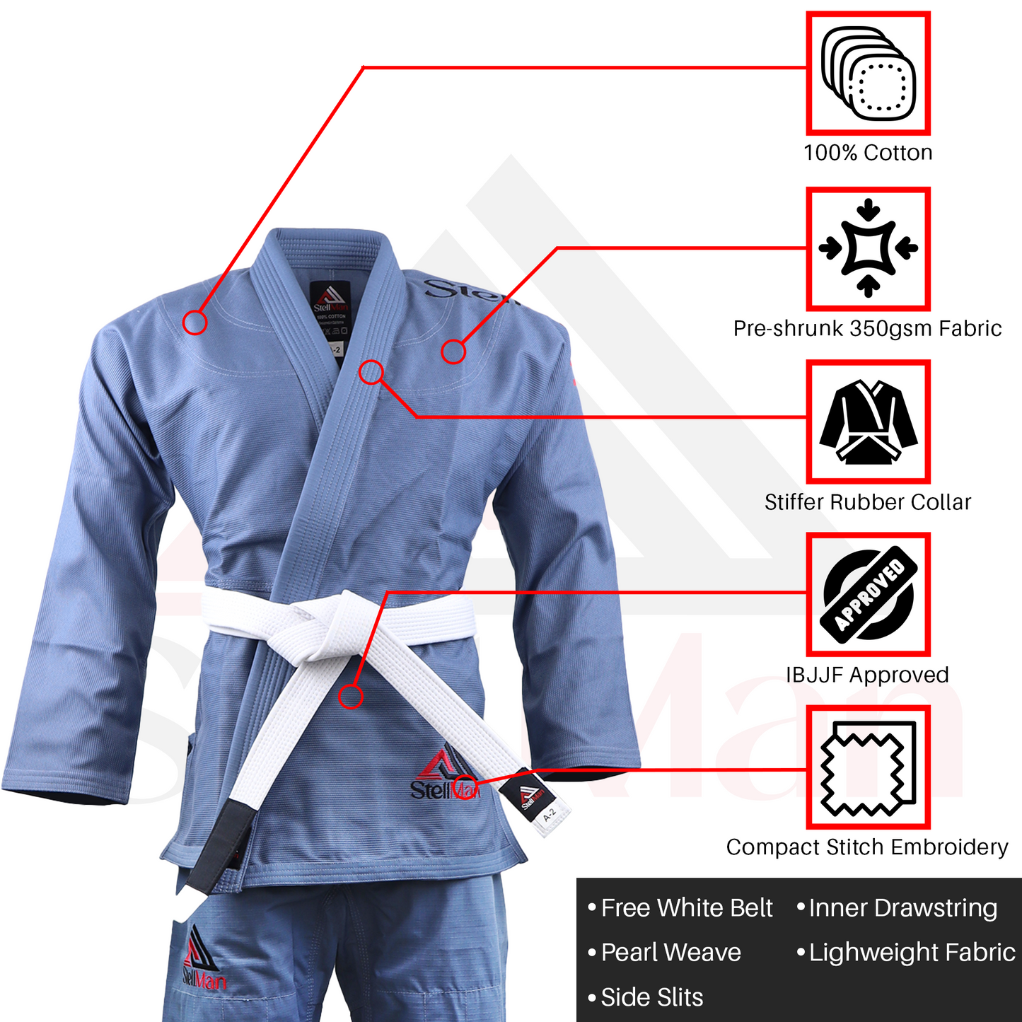Stellman Core Grey Brazilian Jiu Jitsu Mens BJJ Gi