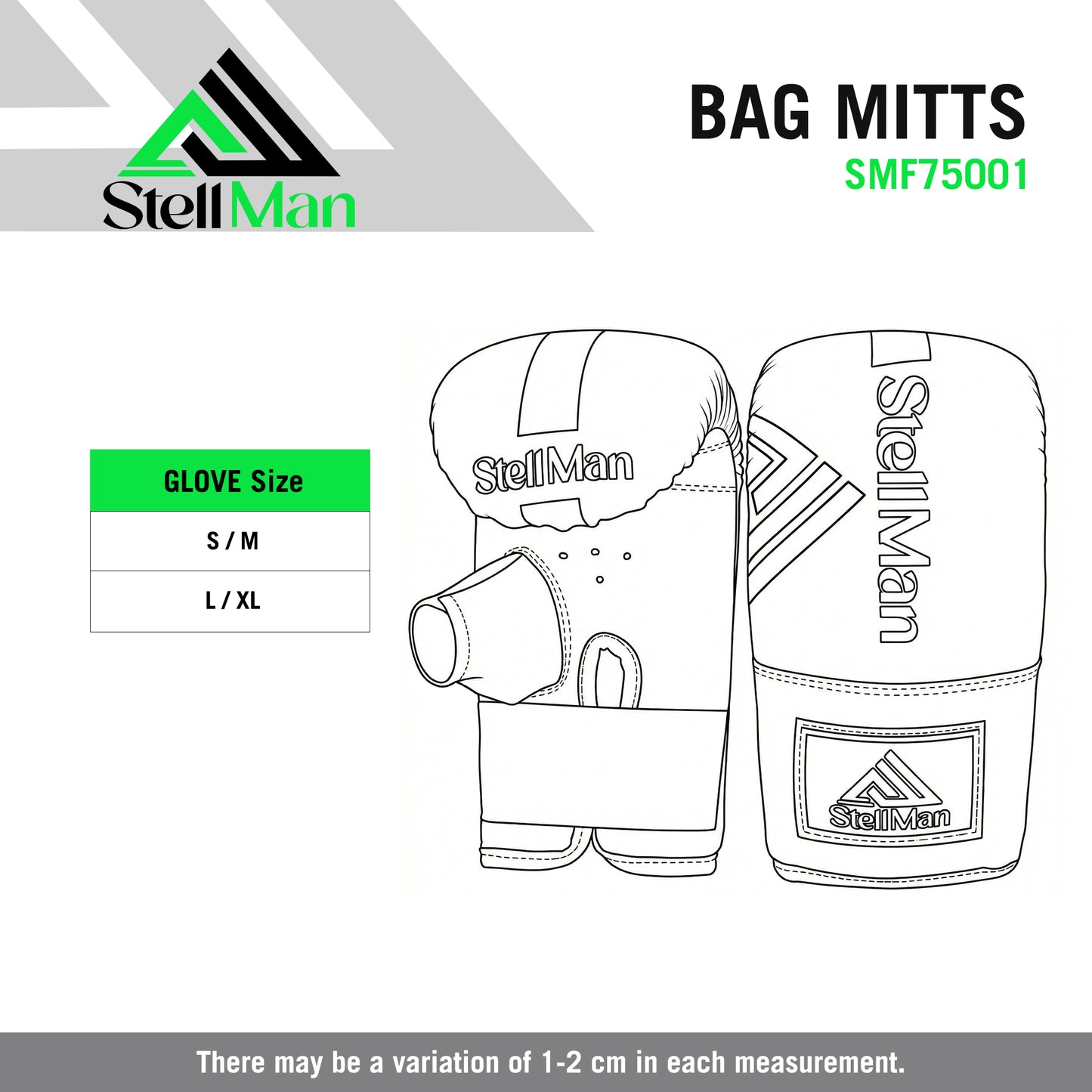 StellMan StrikePro Boxing Bag Mitts – Black / Neon Green