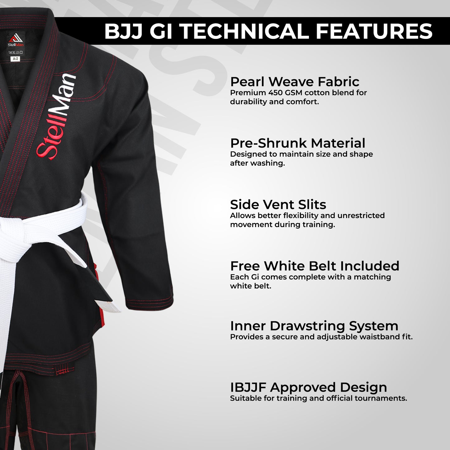 StellMan BJJ Gi for Men | Premium Brazilian Jiu-Jitsu Gi - Black