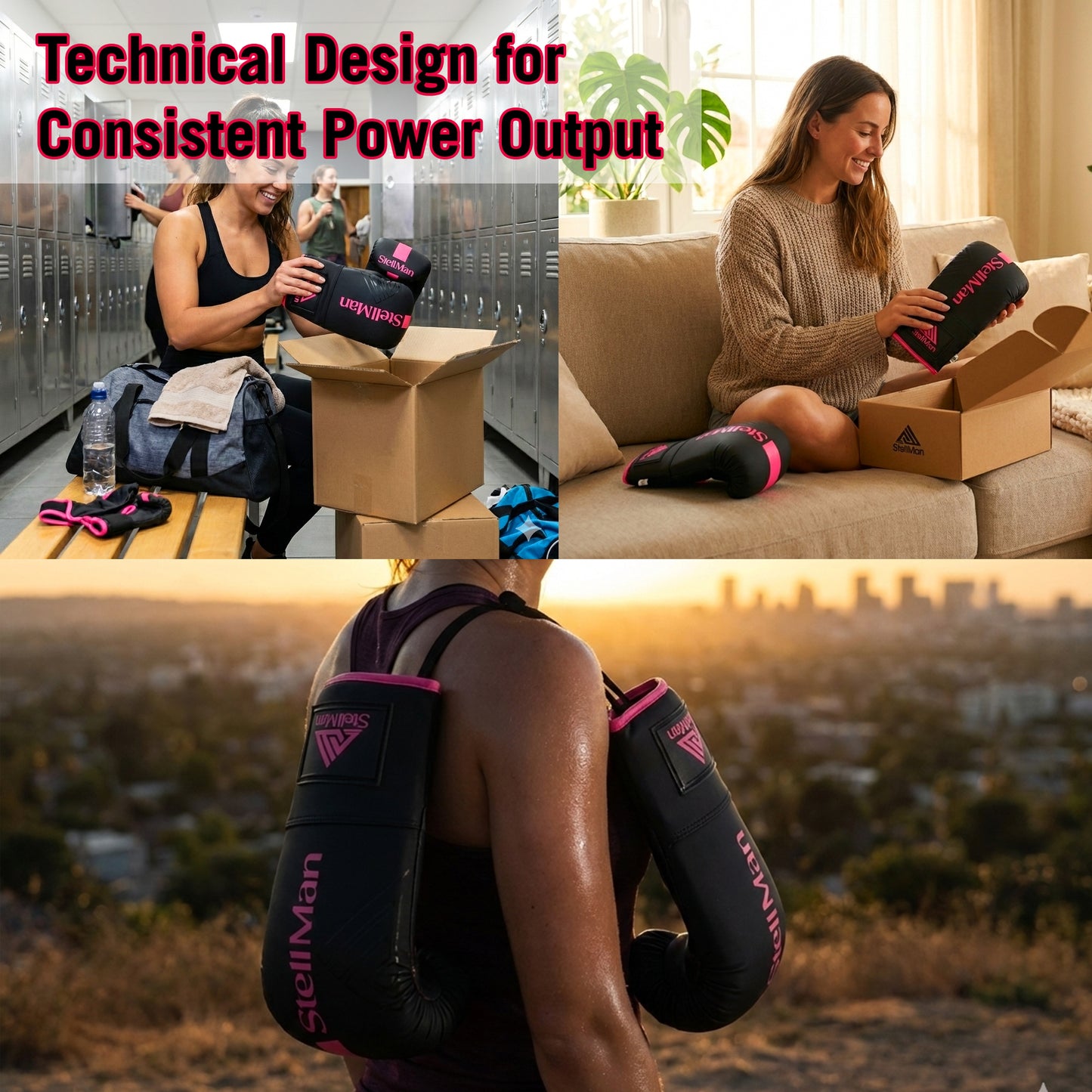 StellMan StrikePro Boxing Bag Mitts – Black / Pink