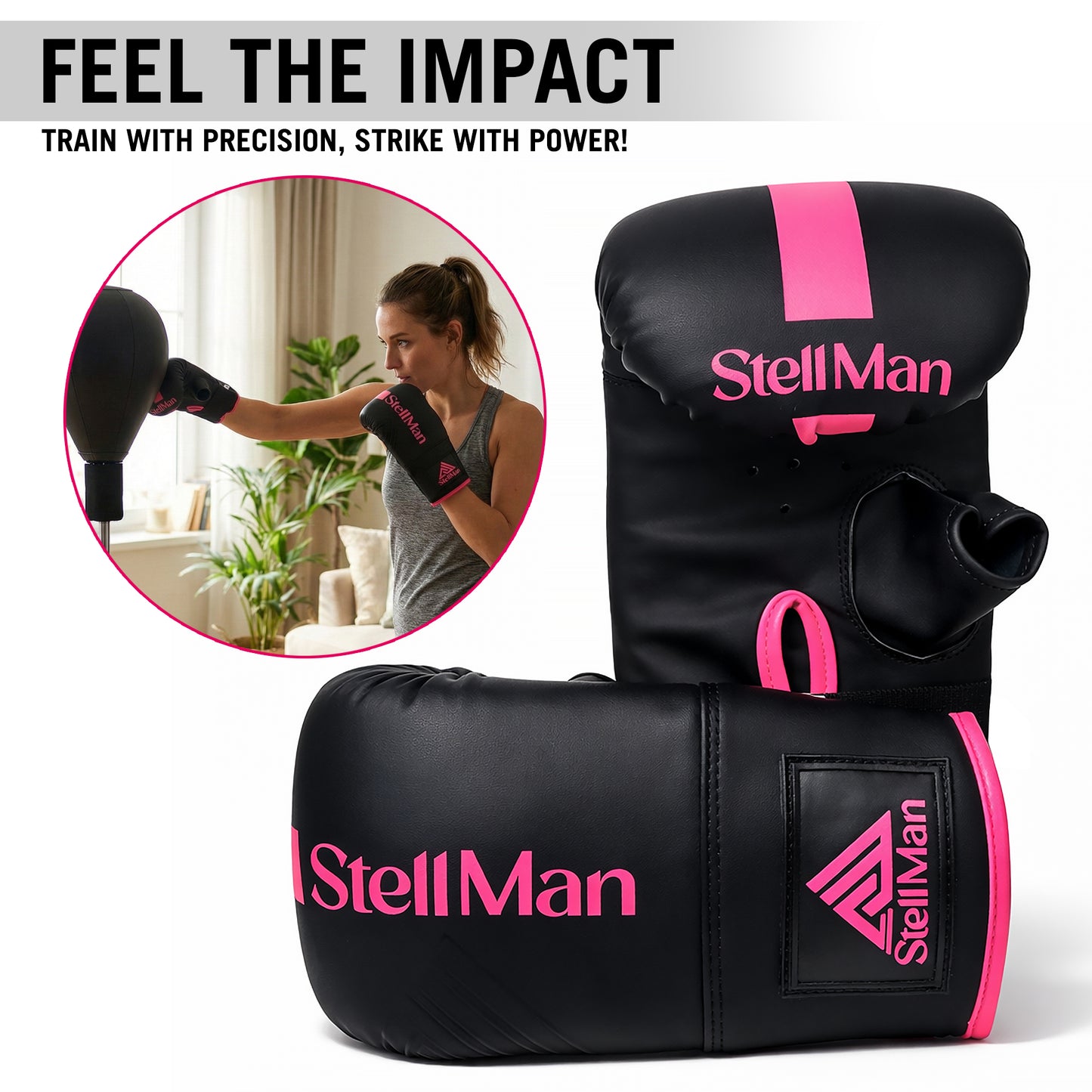 StellMan StrikePro Boxing Bag Mitts – Black / Pink