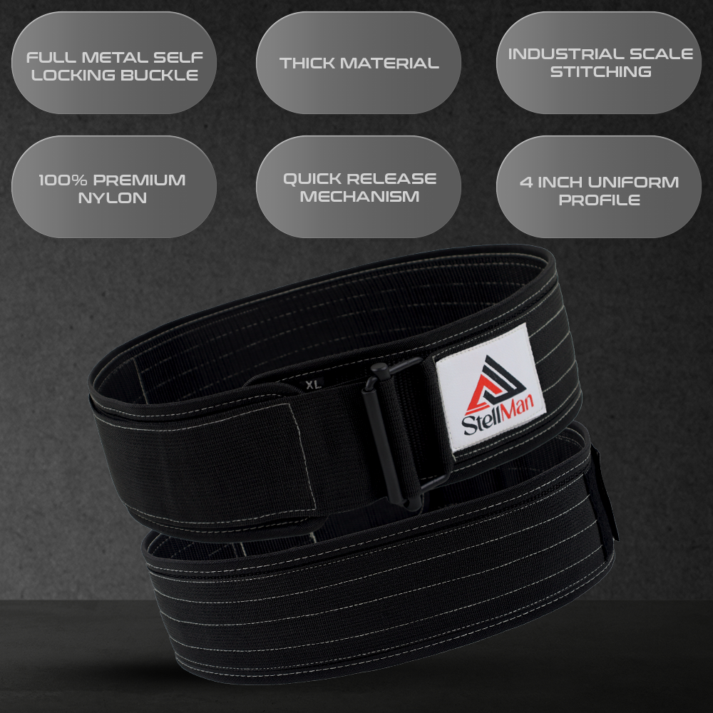 Stellman CoreLock Pro Weight Lifting Neoprene Belt - Black Strips
