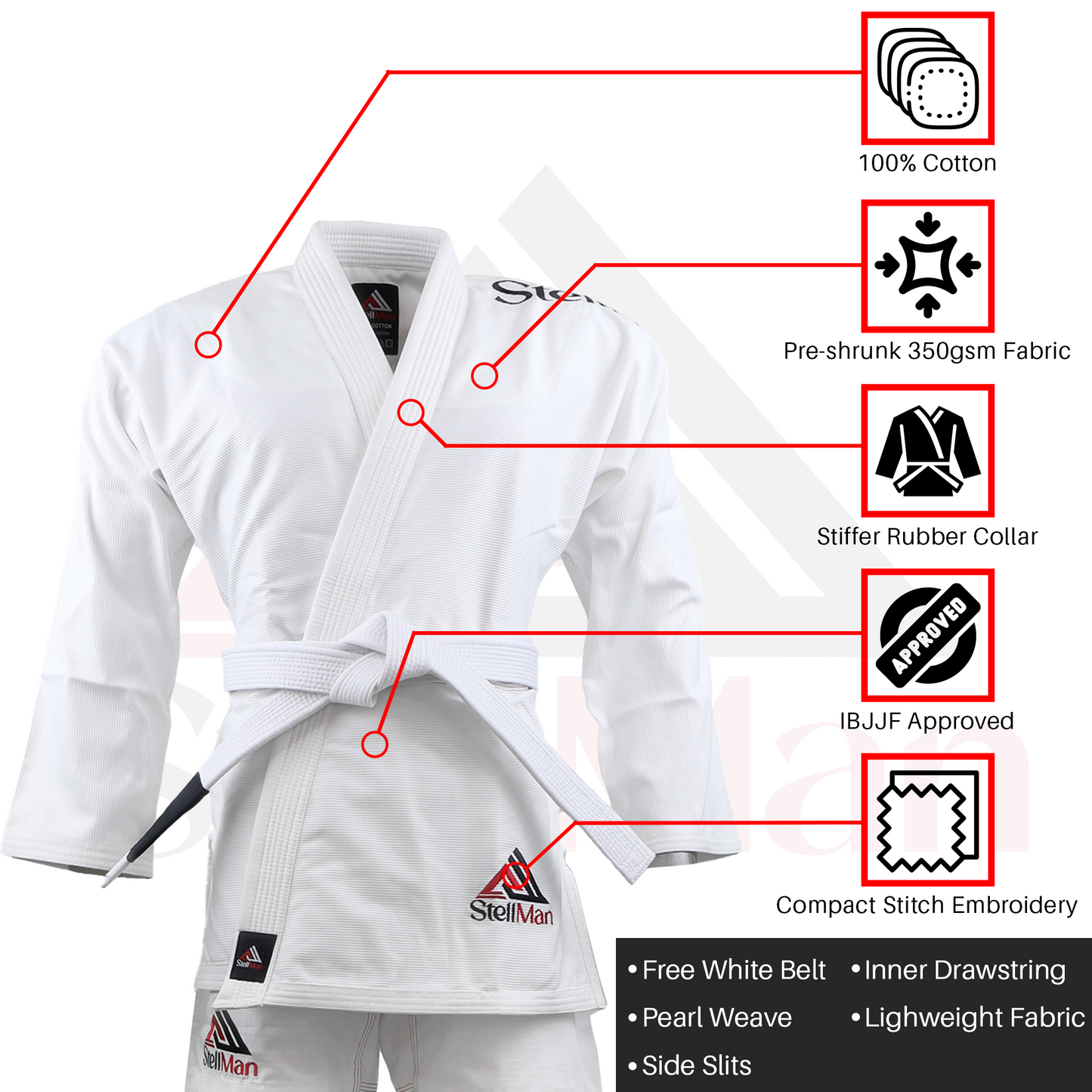 Stellman Core White Brazilian Jiu Jitsu Mens BJJ Gi