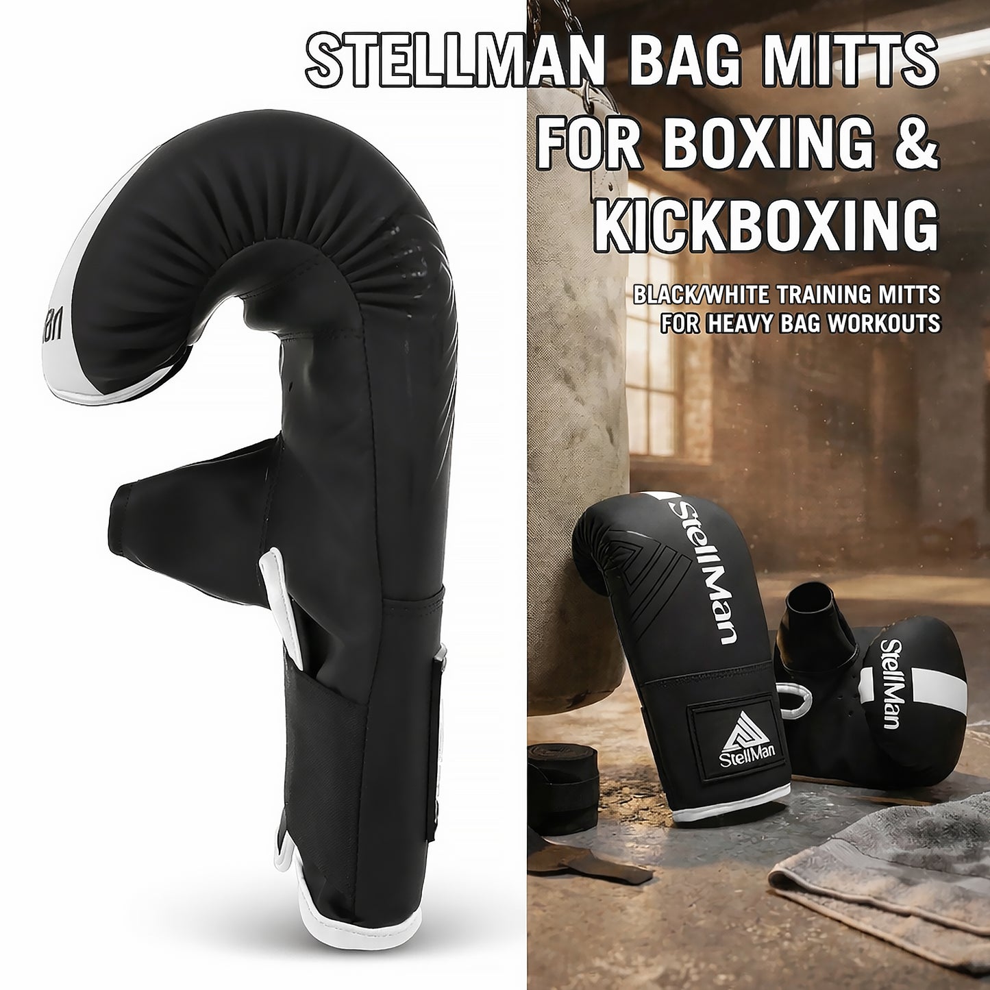 StellMan ImpactCore Boxing Bag Mitts – Black / White