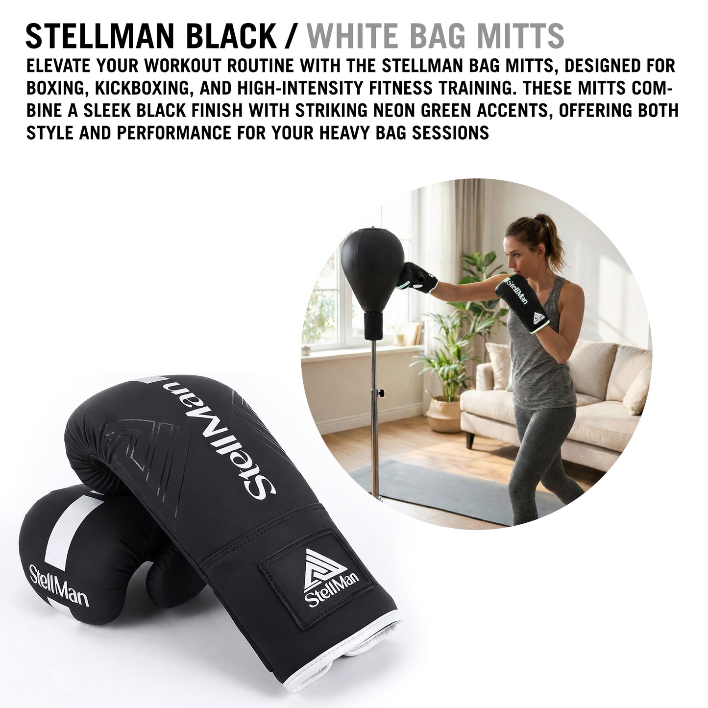 StellMan ImpactCore Boxing Bag Mitts – Black / White