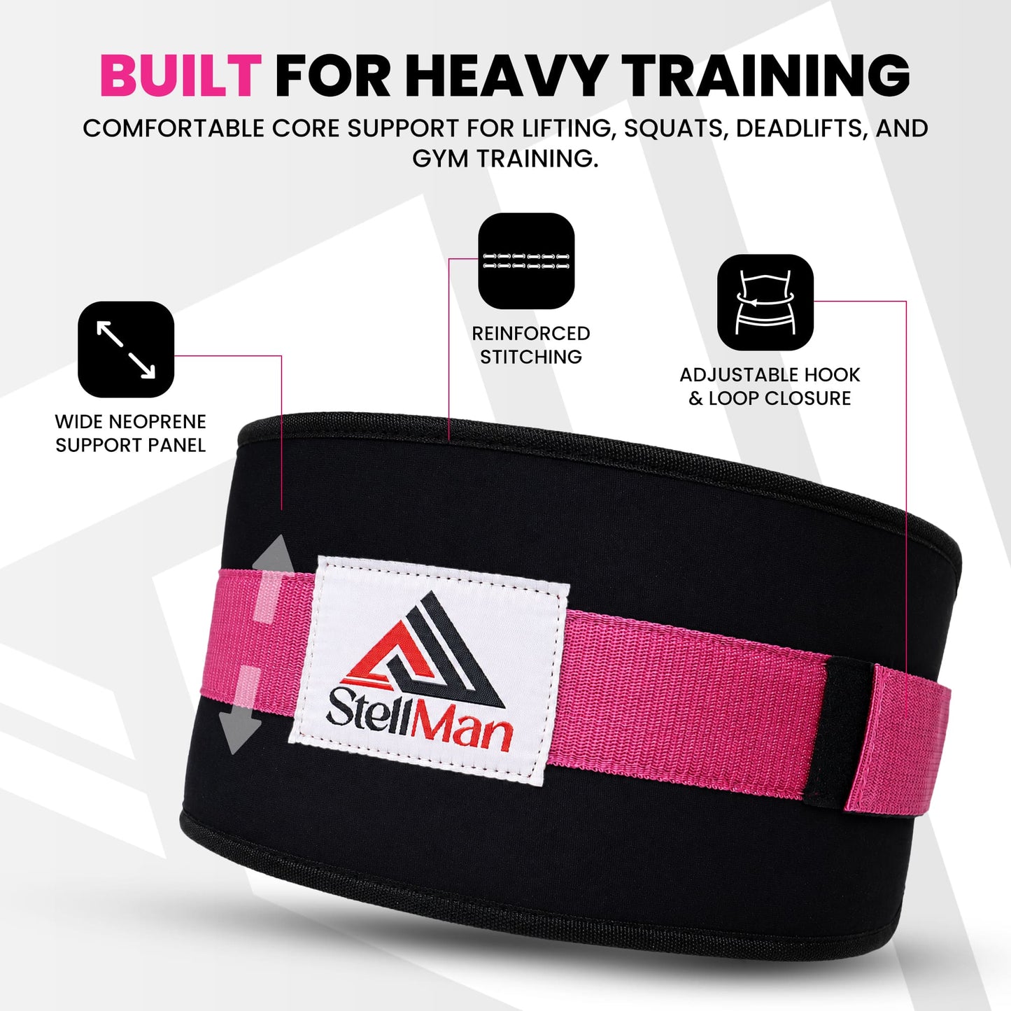 Stellman RecoilDefend Neoprene Weight Lifting Belt - Black/Pink