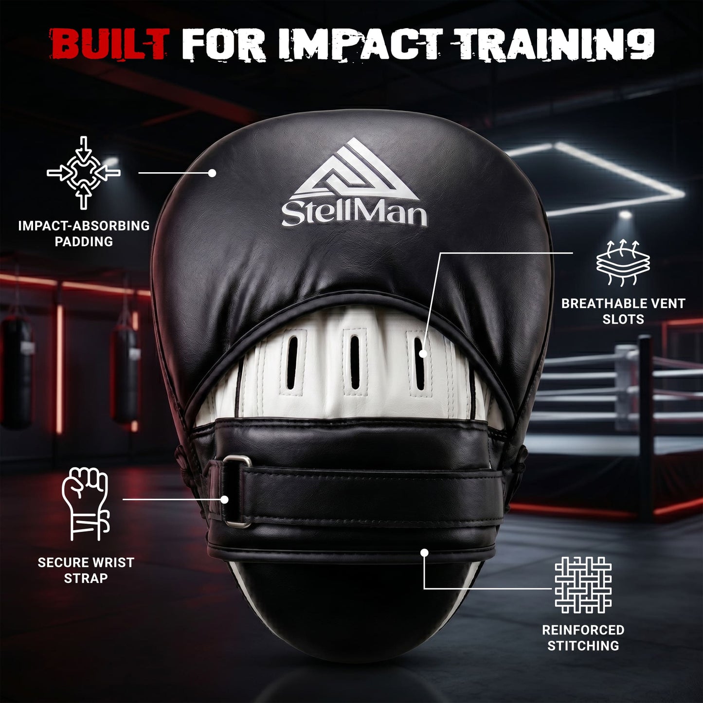 Stellman Target Champ Kids’ Focus Pads – Curved Black & White Punch Mitts