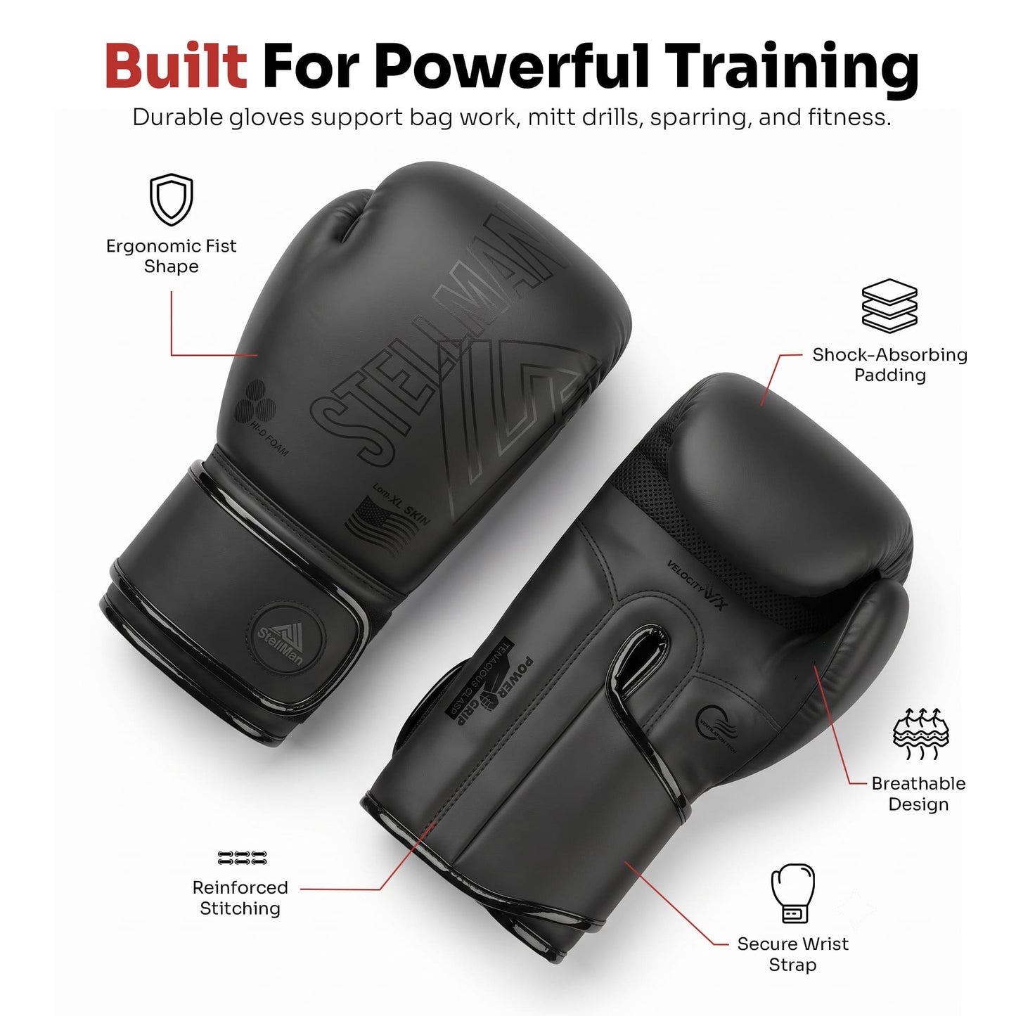 StellMan Shadow Pro Boxing Gloves – Matte Black Edition