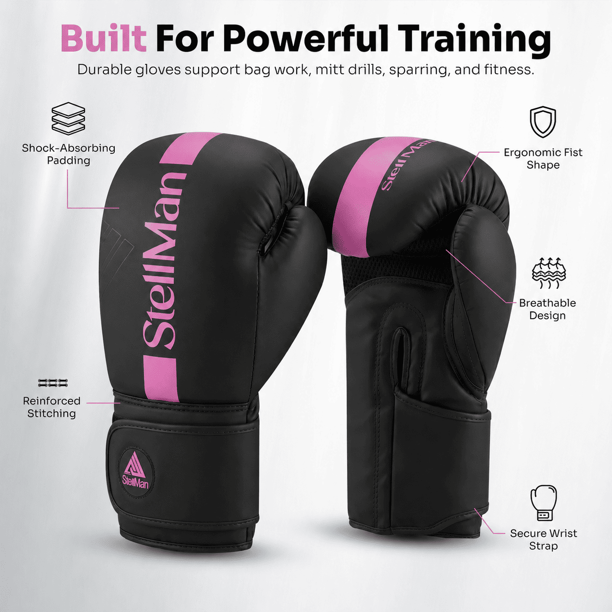 Stellman Tight Fit Grappling Gloves - Matte Black/Pink