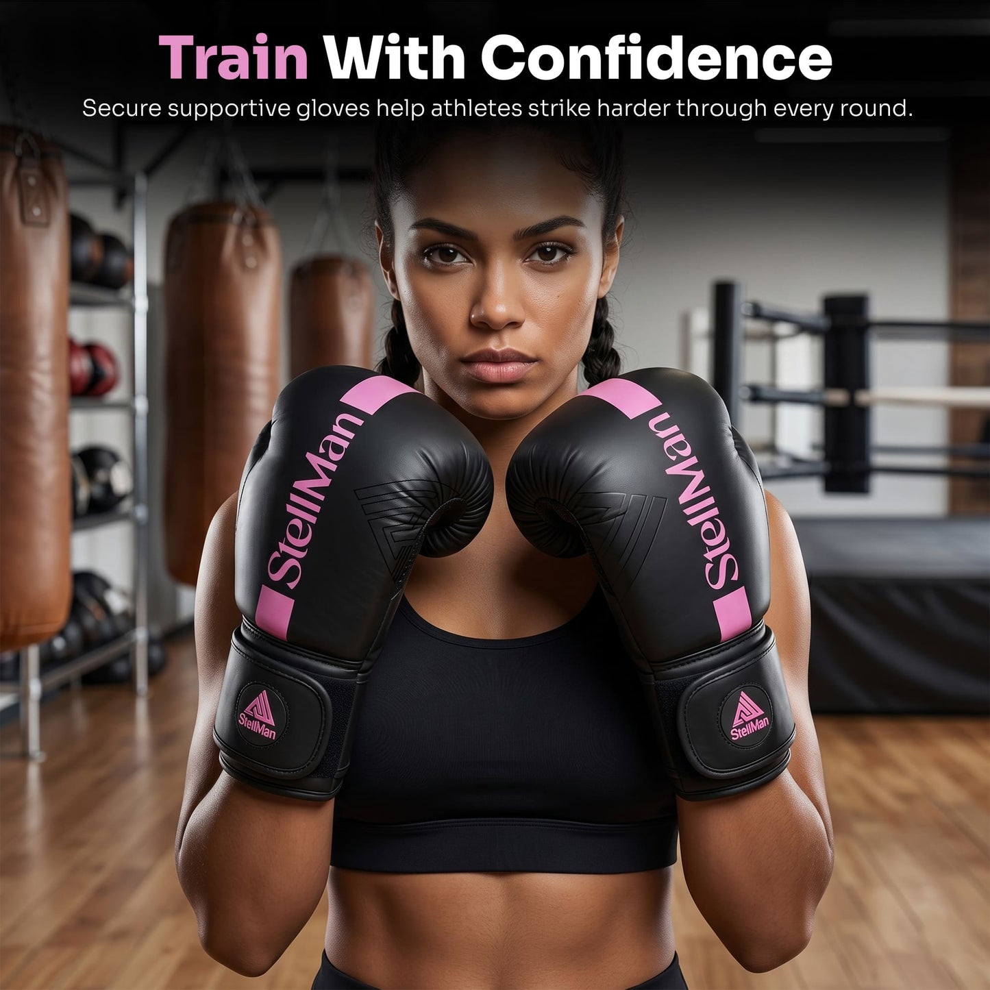 Stellman Tight Fit Boxing Gloves - Matte Black/Pink