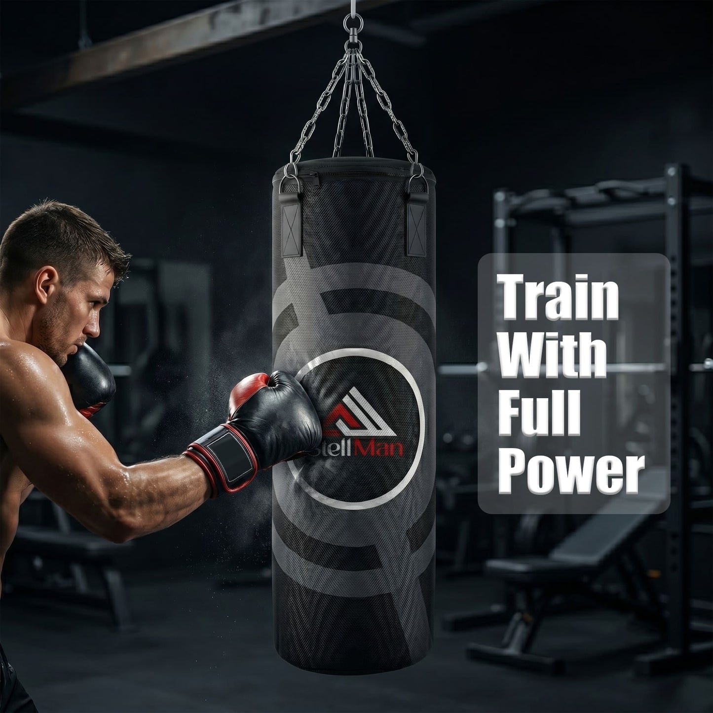 Stellman Heavy-Duty MMA Hanging Punching Bag – Black | Built for Intense Training