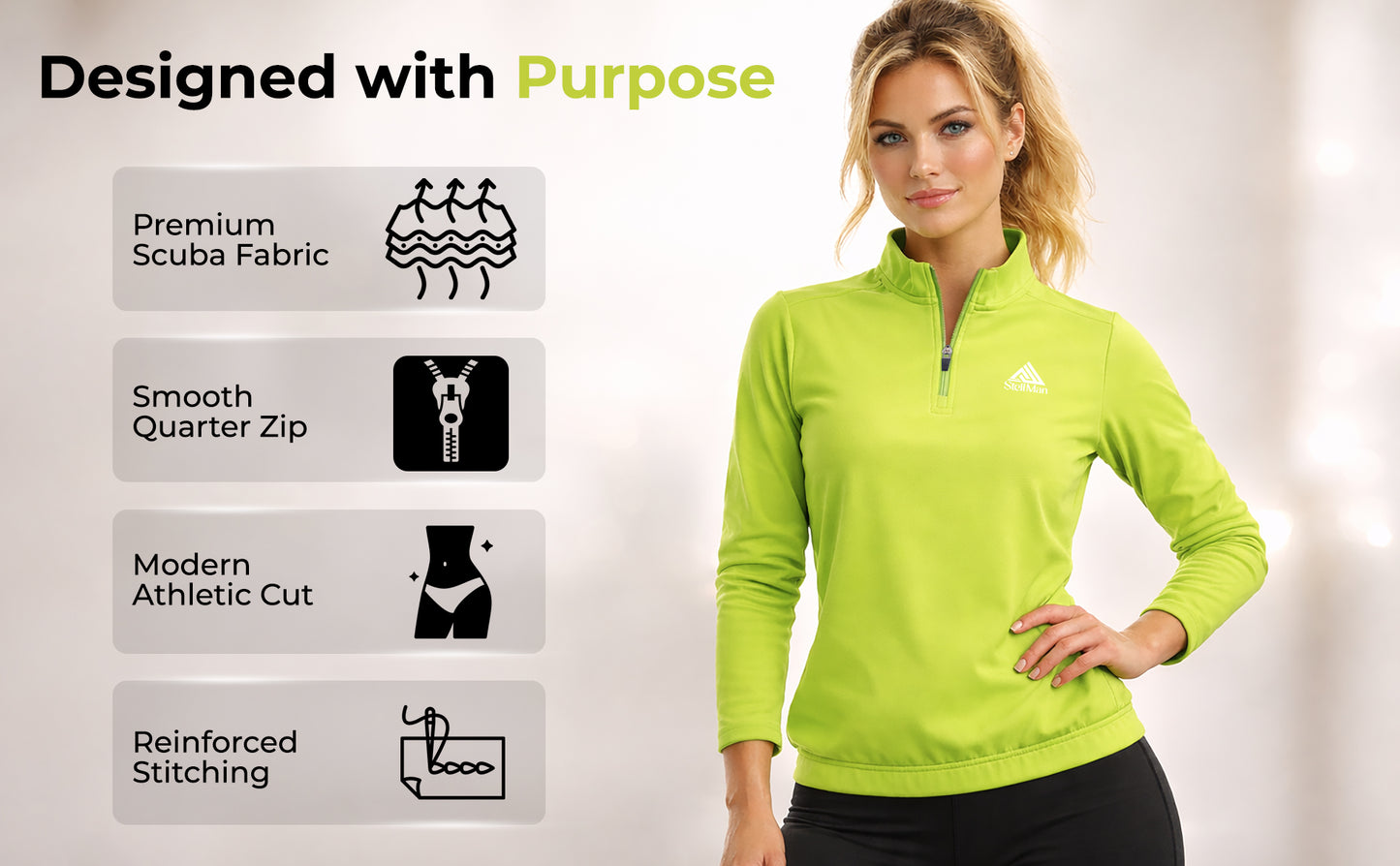 StellMan MoveTech Quarter-Zip Sweatshirt -  Lime Popsicle