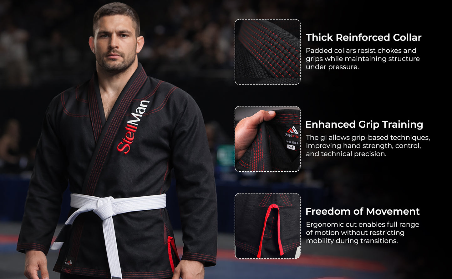 StellMan BJJ Gi for Men | Premium Brazilian Jiu-Jitsu Gi - Black