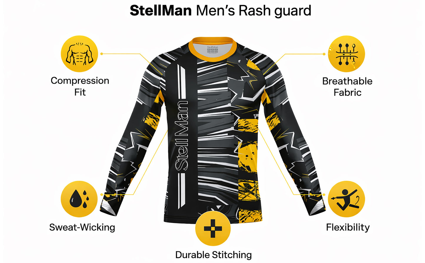 StellMan Volt Sublimated Rash Guard – Compression Shirt for BJJ/MMA